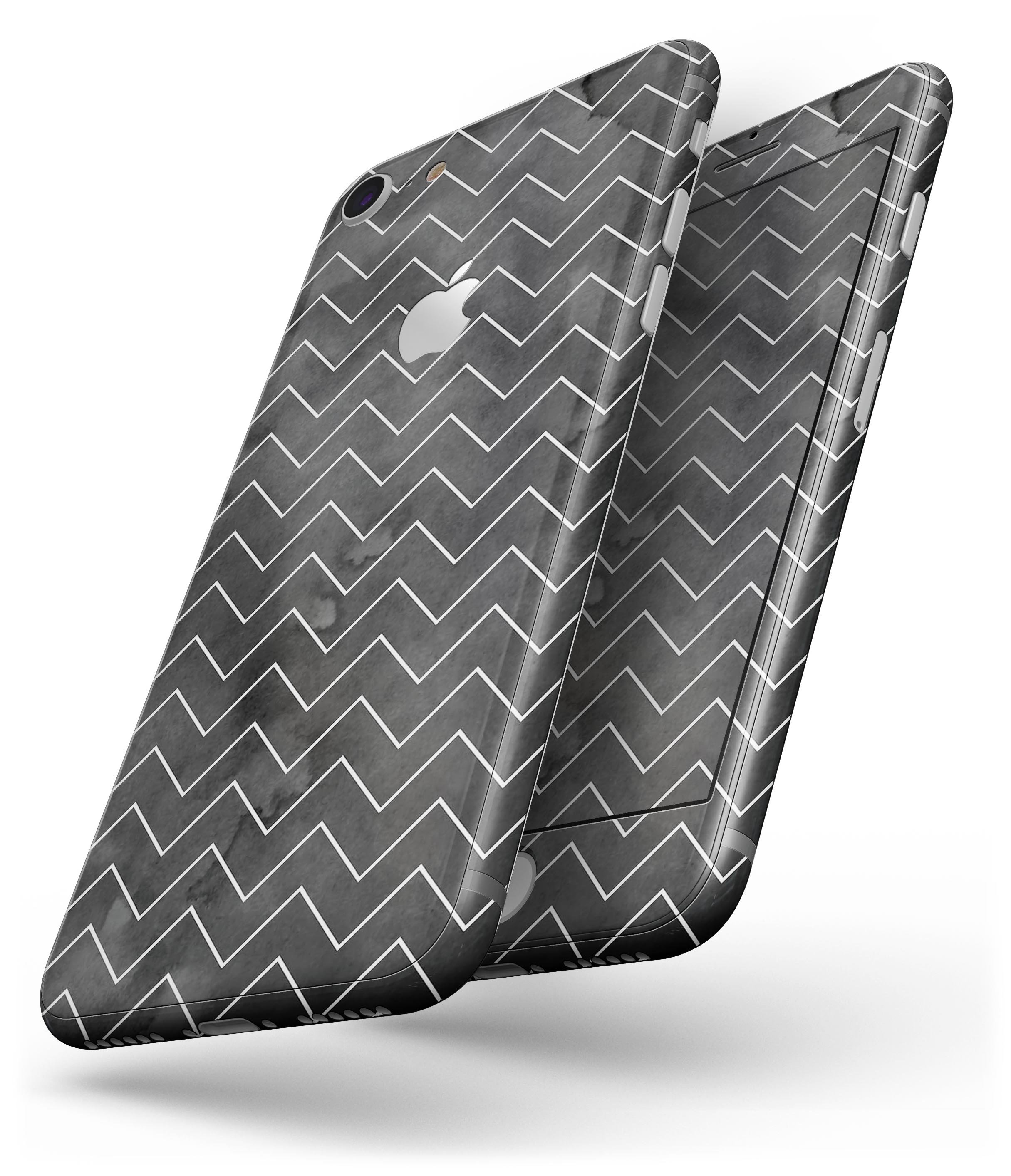 Black Watercolor Skin-kit with White Chevron design for iPhone 8 and 8 Plus, showcasing a stylish and protective vinyl cover.