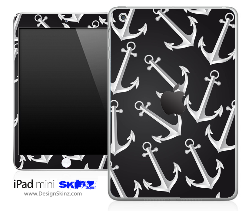 Black & White Anchor iPad Skin featuring a stylish anchor design, perfect for personalizing and protecting your iPad.