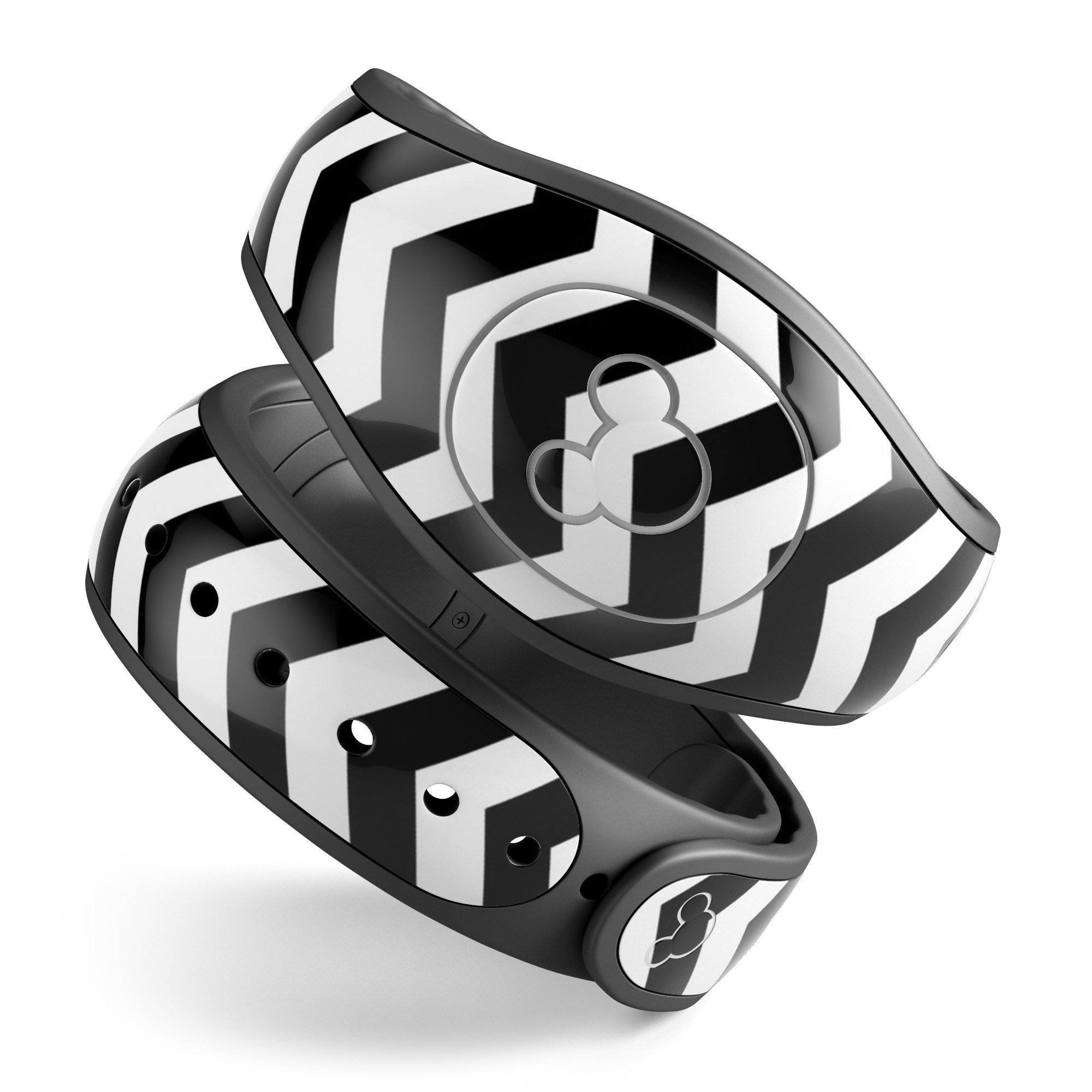 Black and white chevron pattern decal skin wrap kit for Disney Magic Band, showcasing a stylish design and high-quality finish.