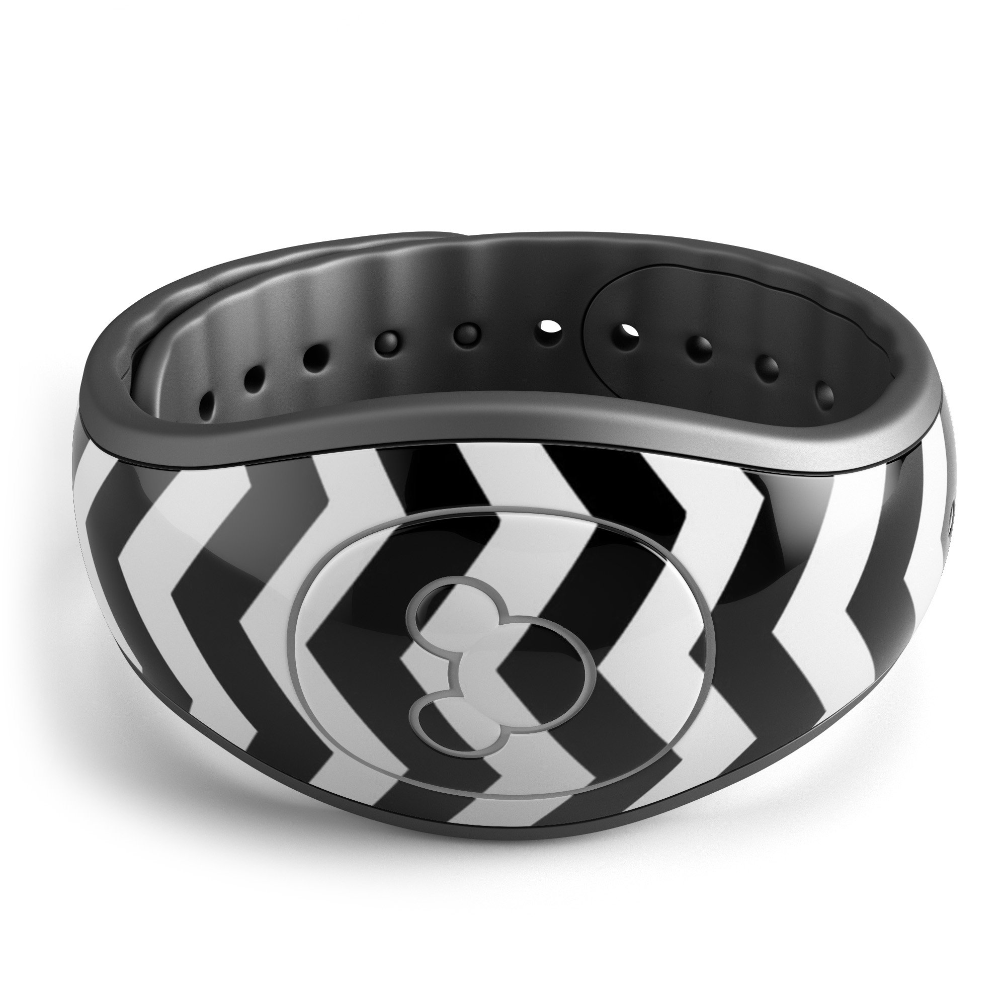 Black and white chevron pattern decal skin wrap kit for Disney Magic Band, showcasing a stylish design and high-quality finish.