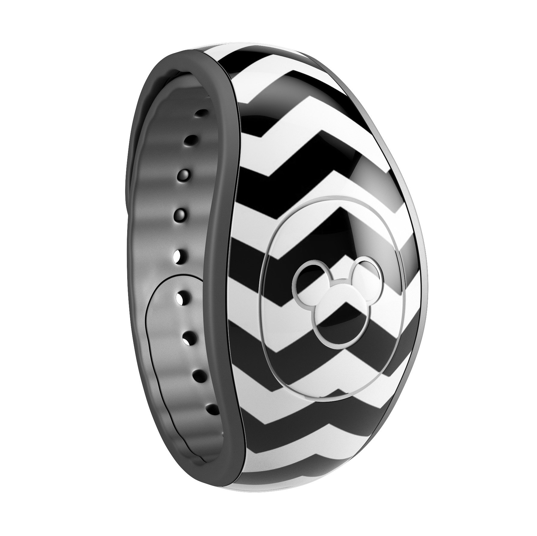 Black and white chevron pattern decal skin wrap kit for Disney Magic Band, showcasing a stylish design and high-quality finish.