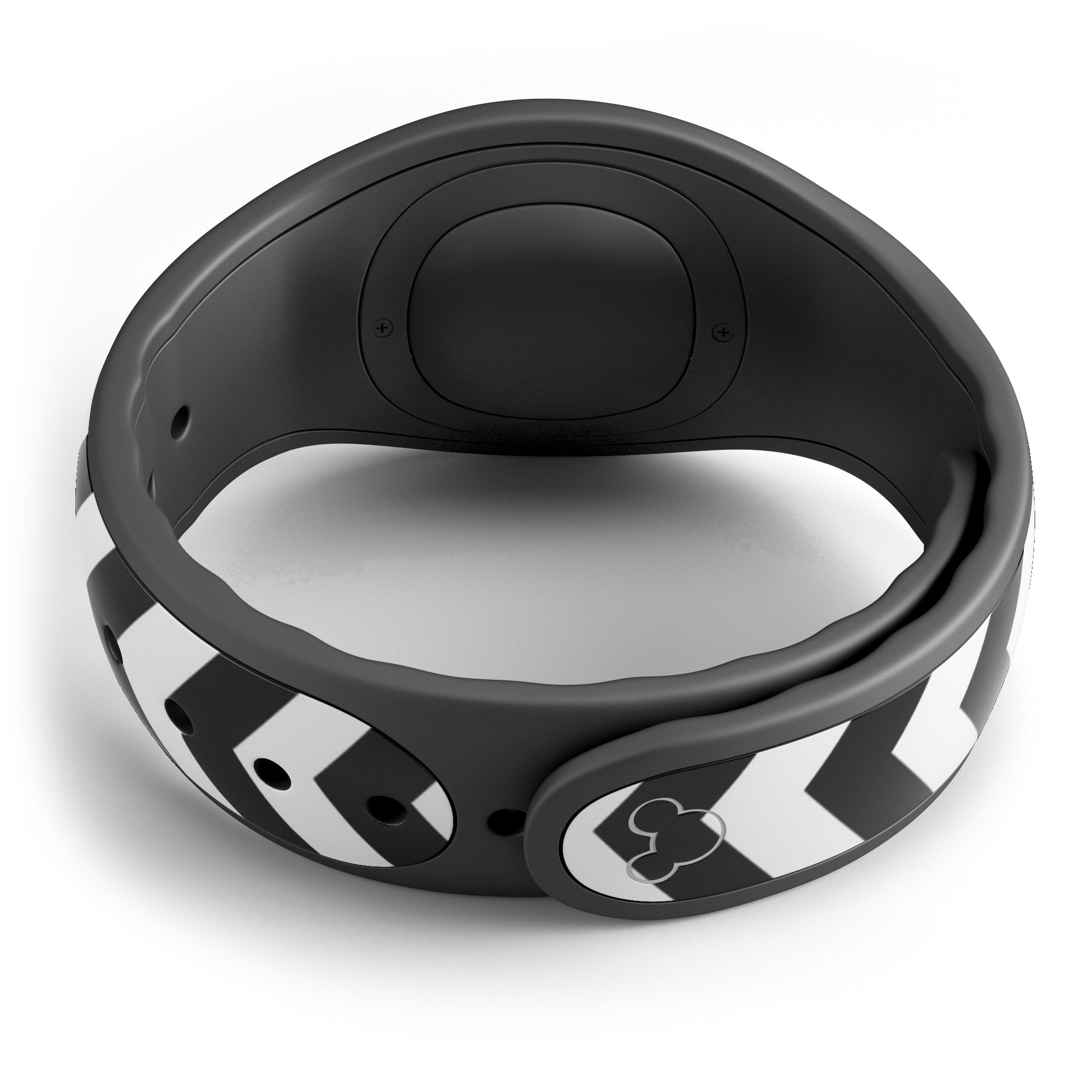 Black and white chevron pattern decal skin wrap kit for Disney Magic Band, showcasing a stylish design and high-quality finish.