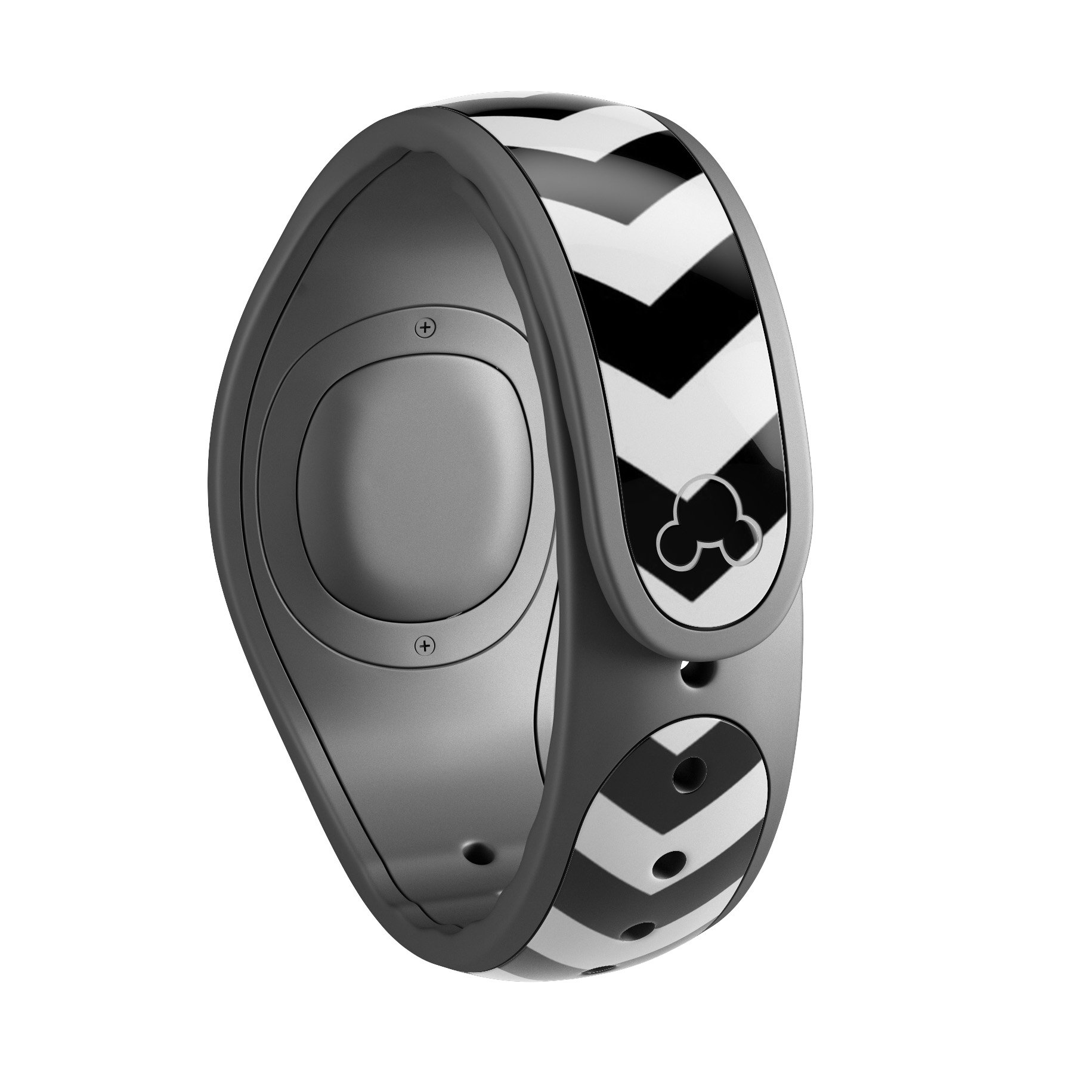 Black and white chevron pattern decal skin wrap kit for Disney Magic Band, showcasing a stylish design and high-quality finish.