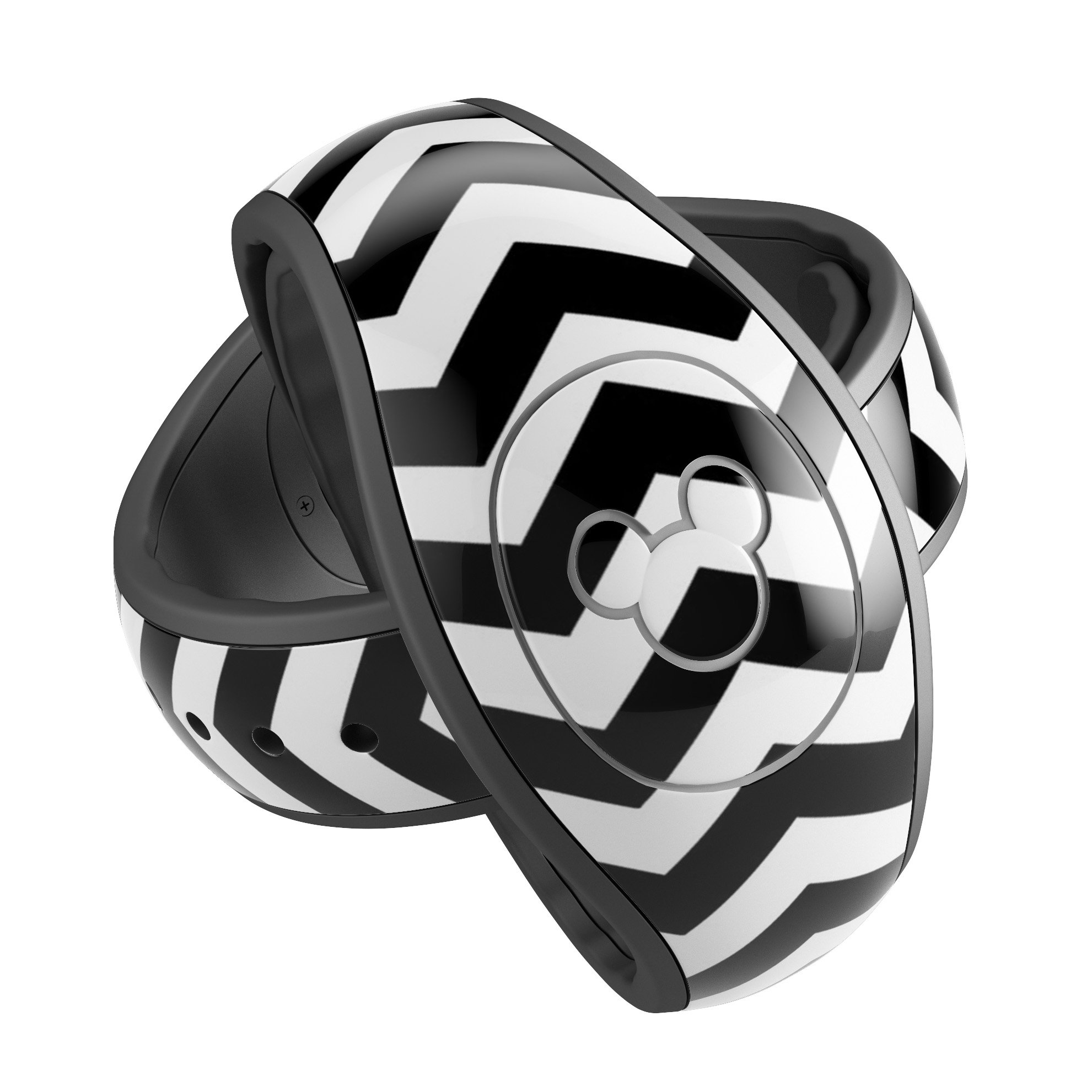 Black and white chevron pattern decal skin wrap kit for Disney Magic Band, showcasing a stylish design and high-quality finish.