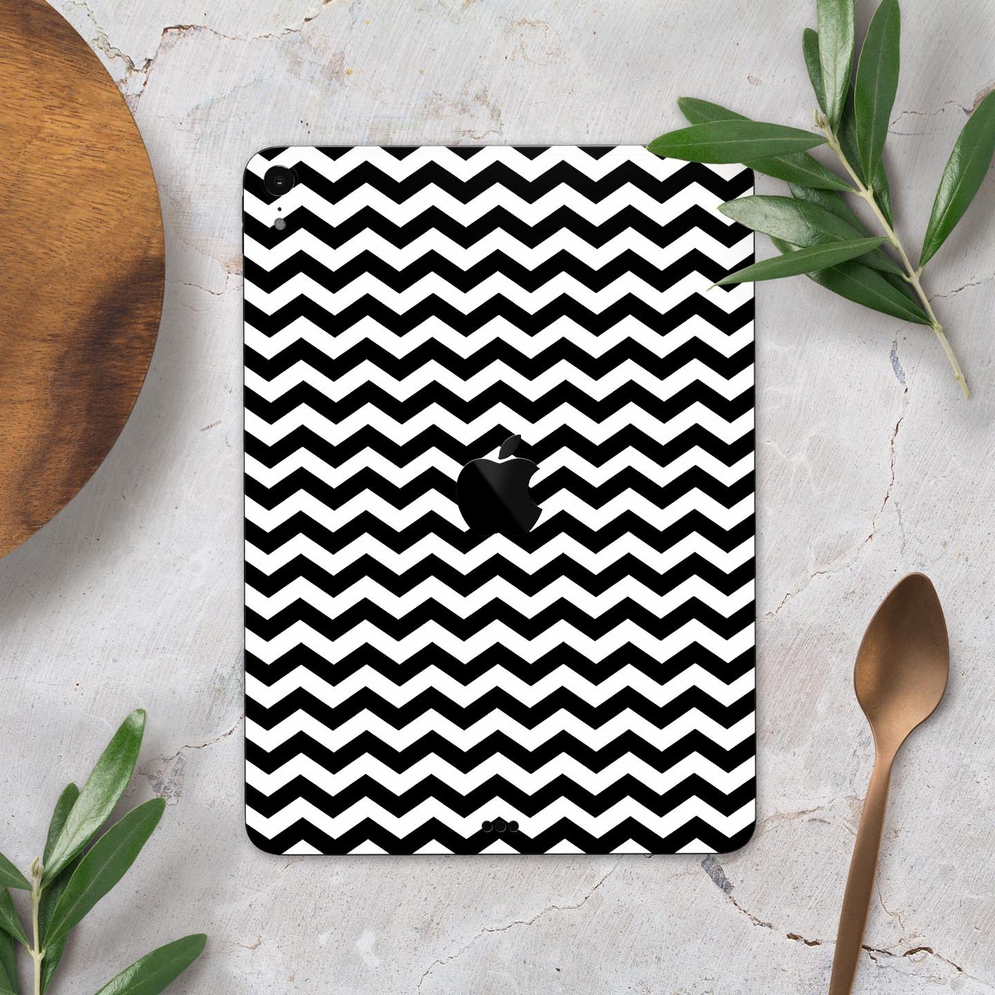 Black and white chevron pattern skin decal for Apple devices, showcasing a stylish design and premium quality materials.