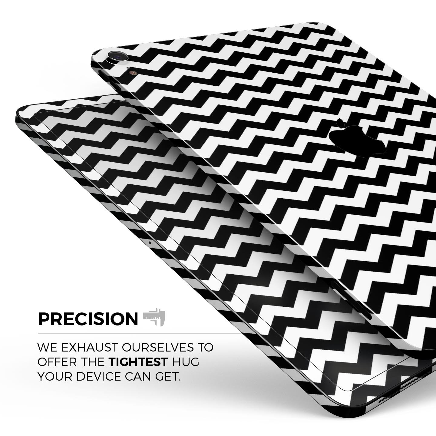 Black and white chevron pattern skin decal for Apple devices, showcasing a stylish design and premium quality materials.