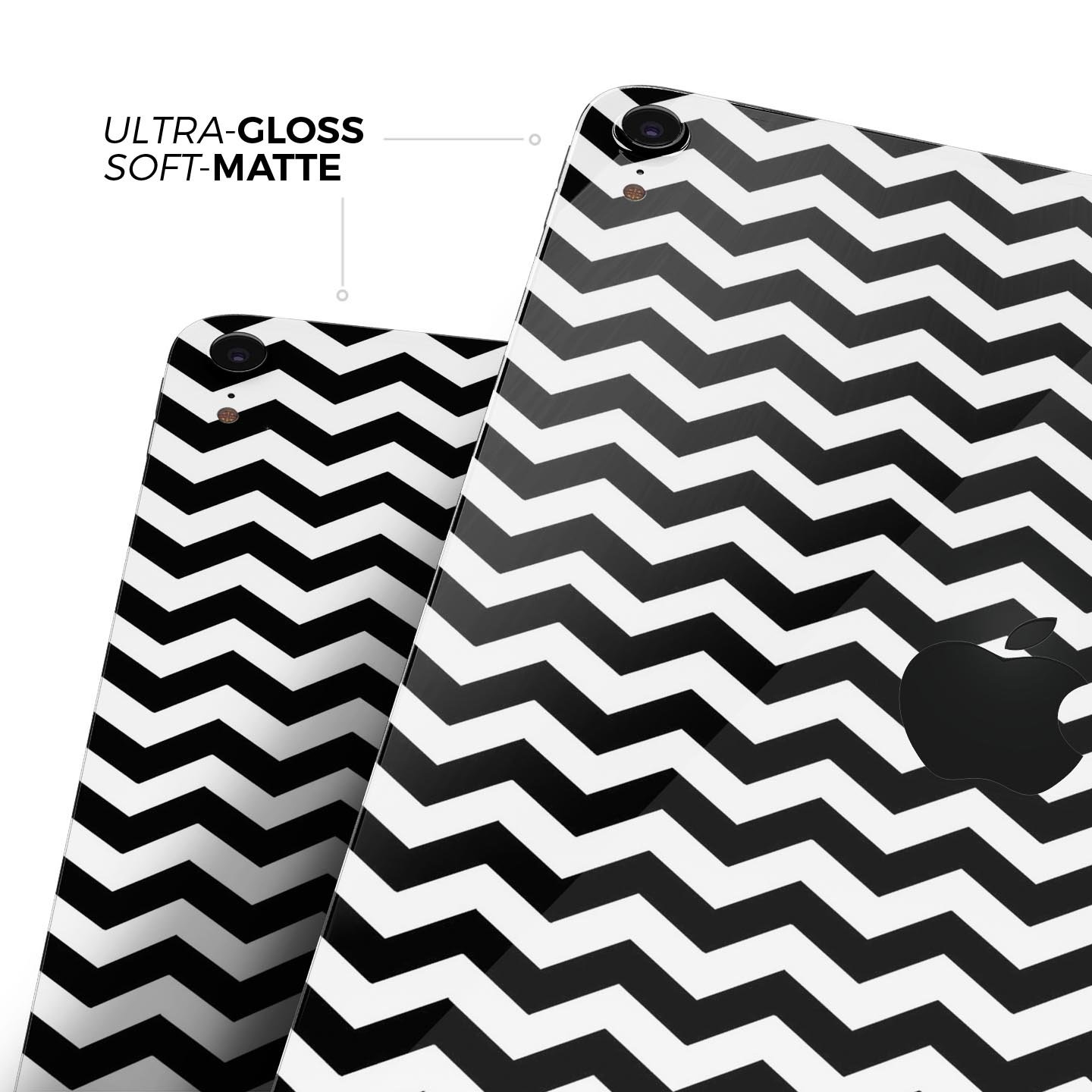 Black and white chevron pattern skin decal for Apple devices, showcasing a stylish design and premium quality materials.