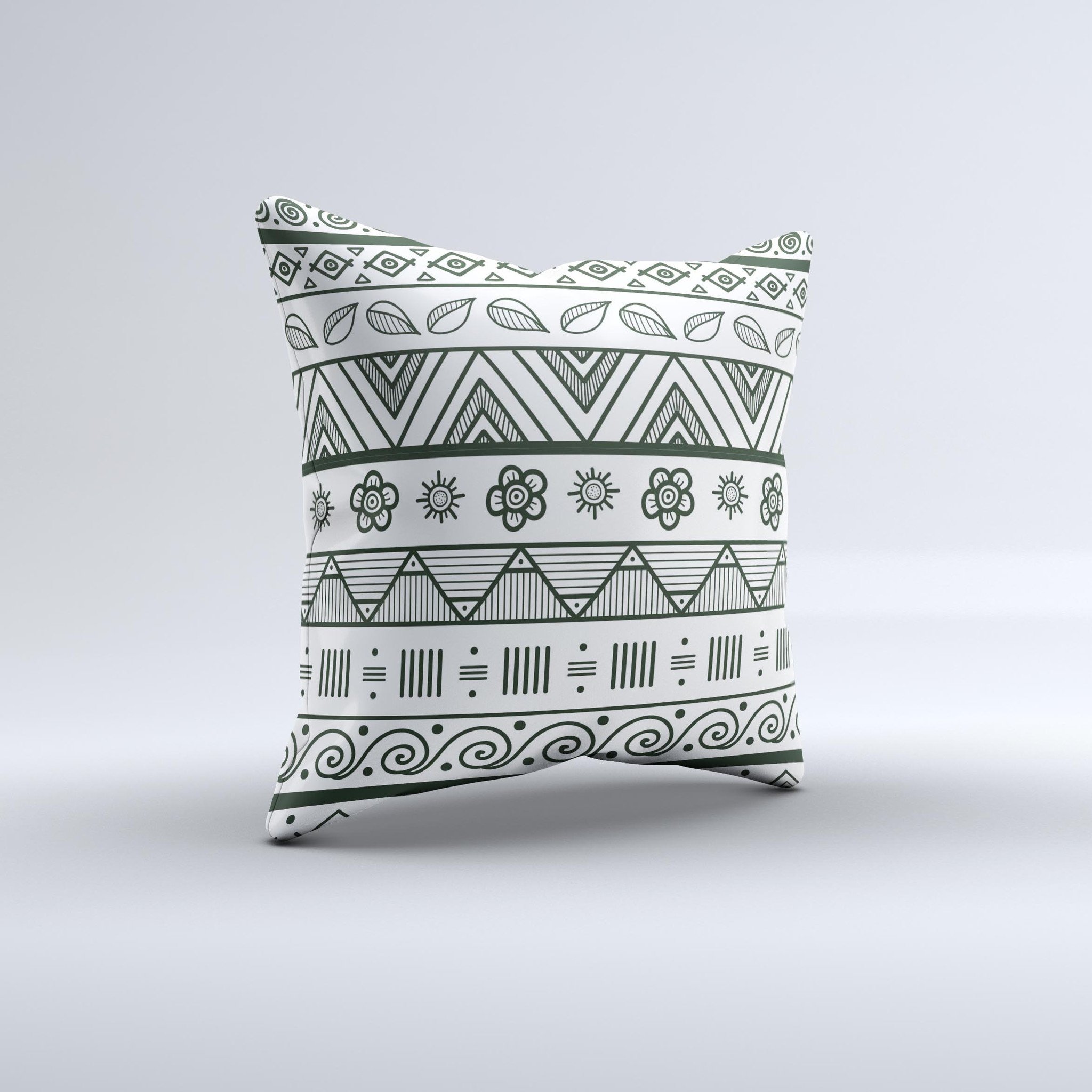 Black and white decorative throw pillow featuring a floral Aztec pattern, handcrafted in Virginia with high-quality materials.