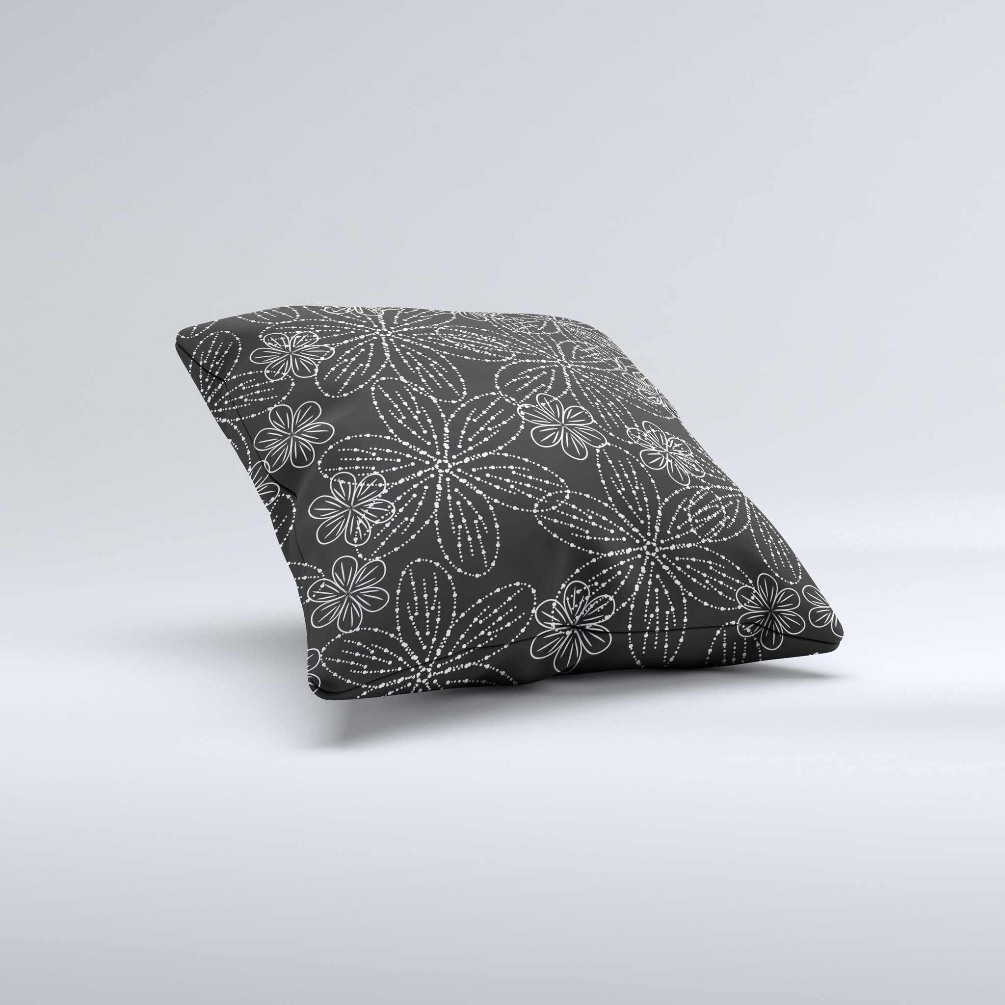 Black and white decorative throw pillow featuring floral lace design, handcrafted in Virginia with high-quality materials.