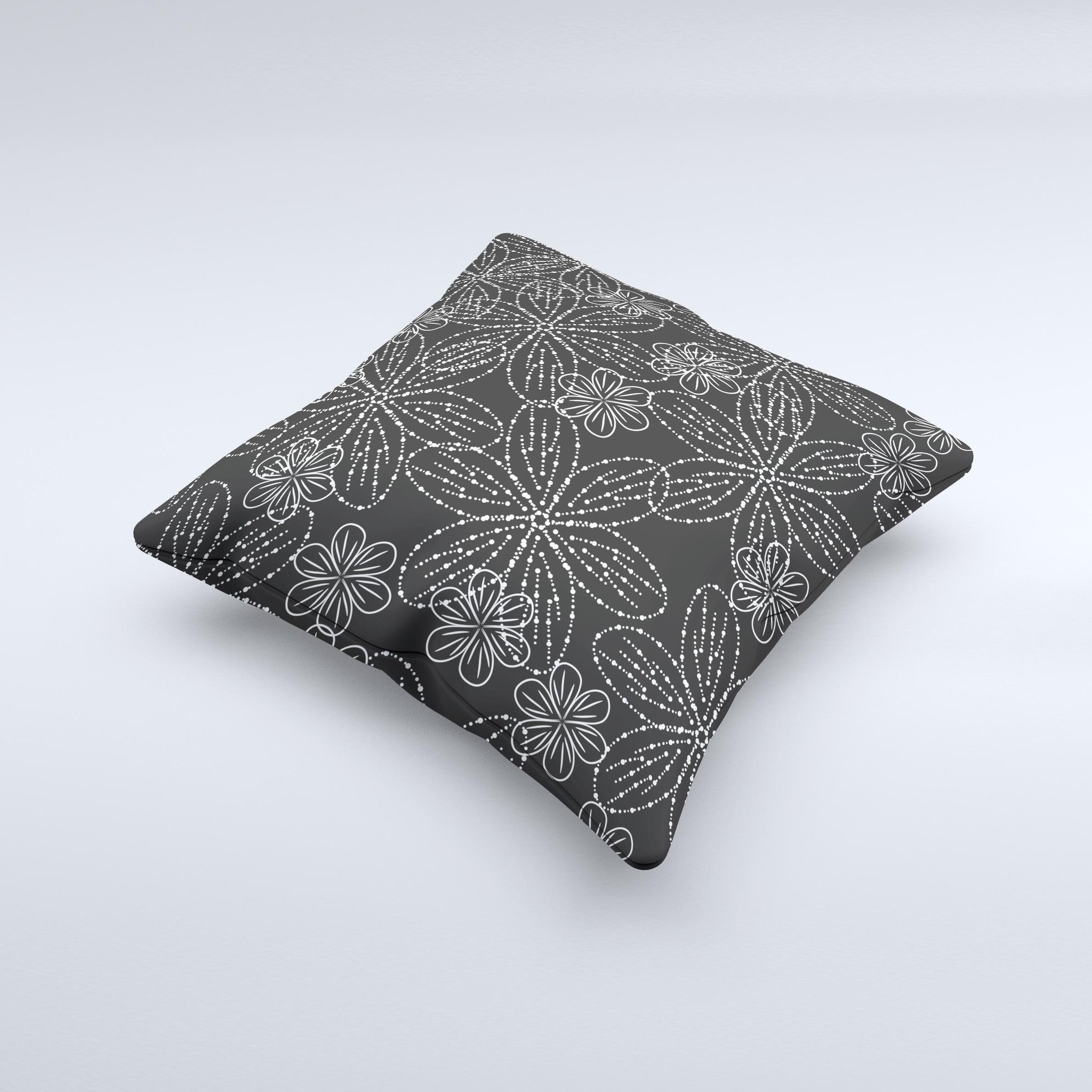 Black and white decorative throw pillow featuring floral lace design, handcrafted in Virginia with high-quality materials.