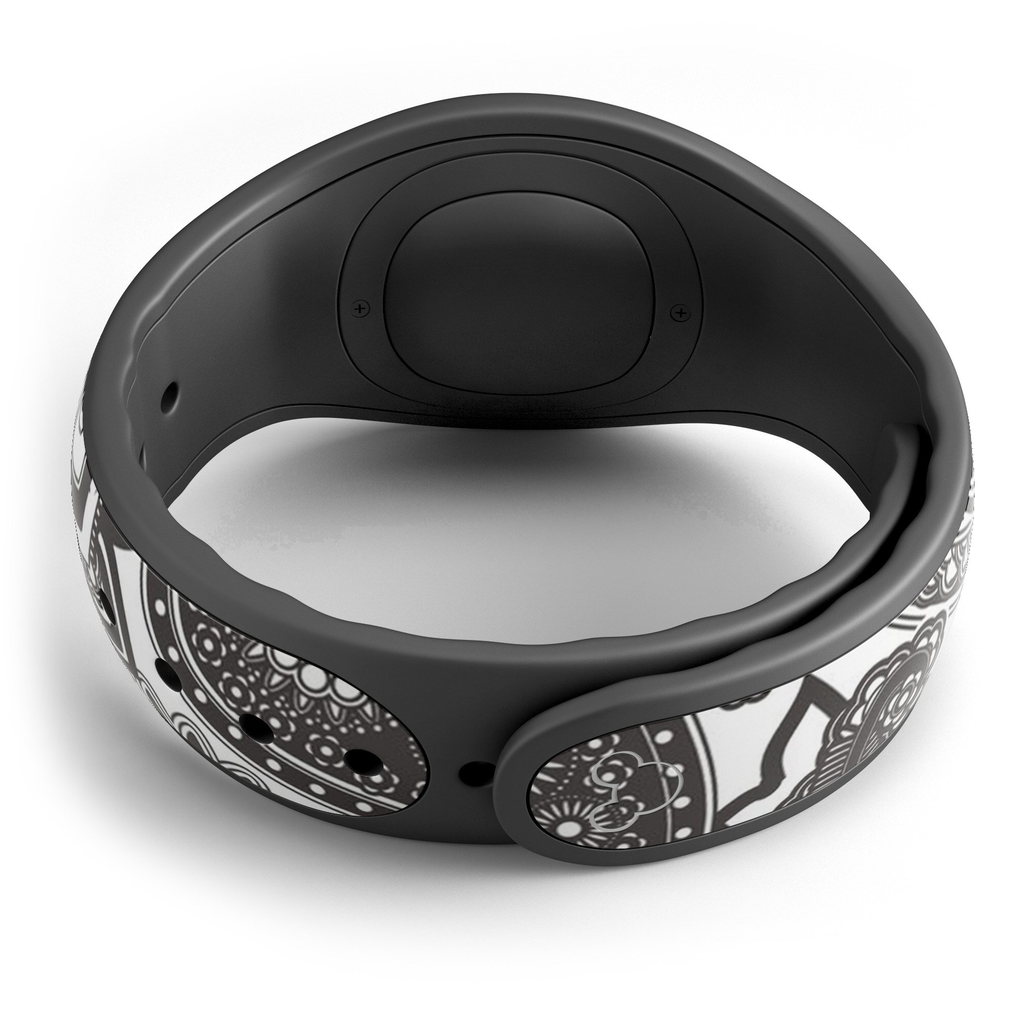 Black & White Paisley Pattern V1 decal skin wrap kit designed for Disney Magic Band, showcasing intricate paisley design.