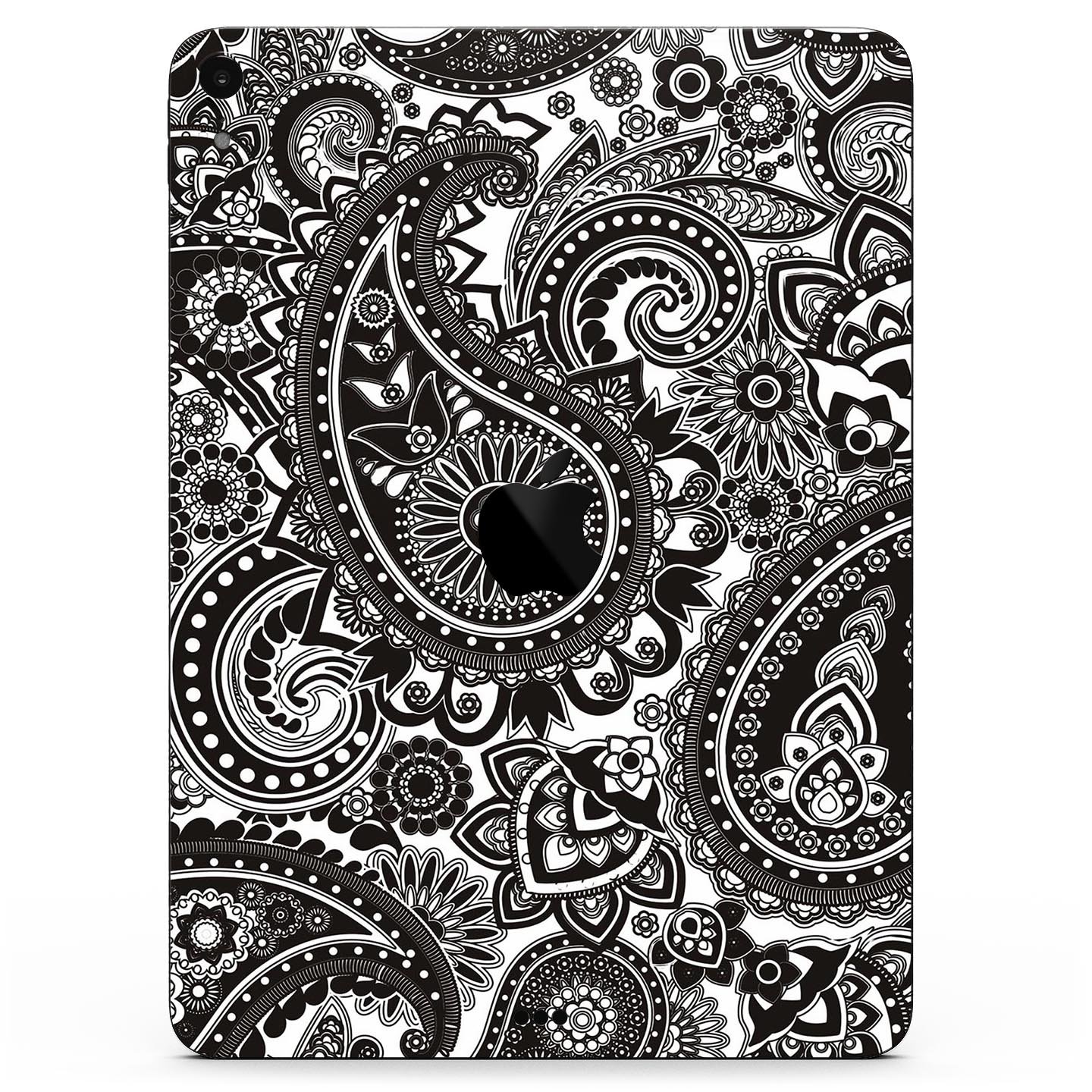 Black & White Paisley Pattern V1 skin decal for Apple devices, showcasing intricate paisley design and premium finish.