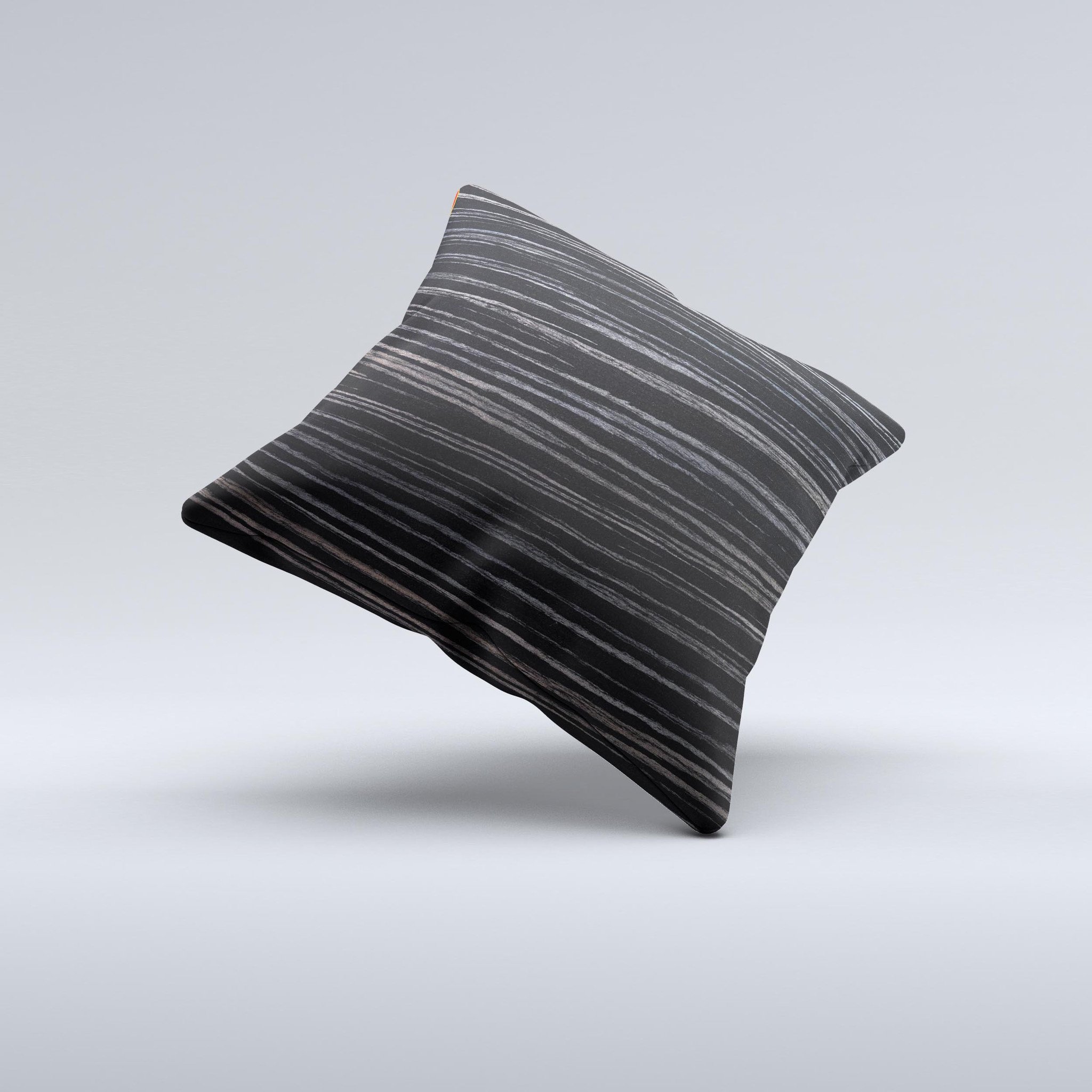 Black Wood Texture Ink-Fuzed Decorative Throw Pillow showcasing a unique wood grain design, handcrafted in Virginia.