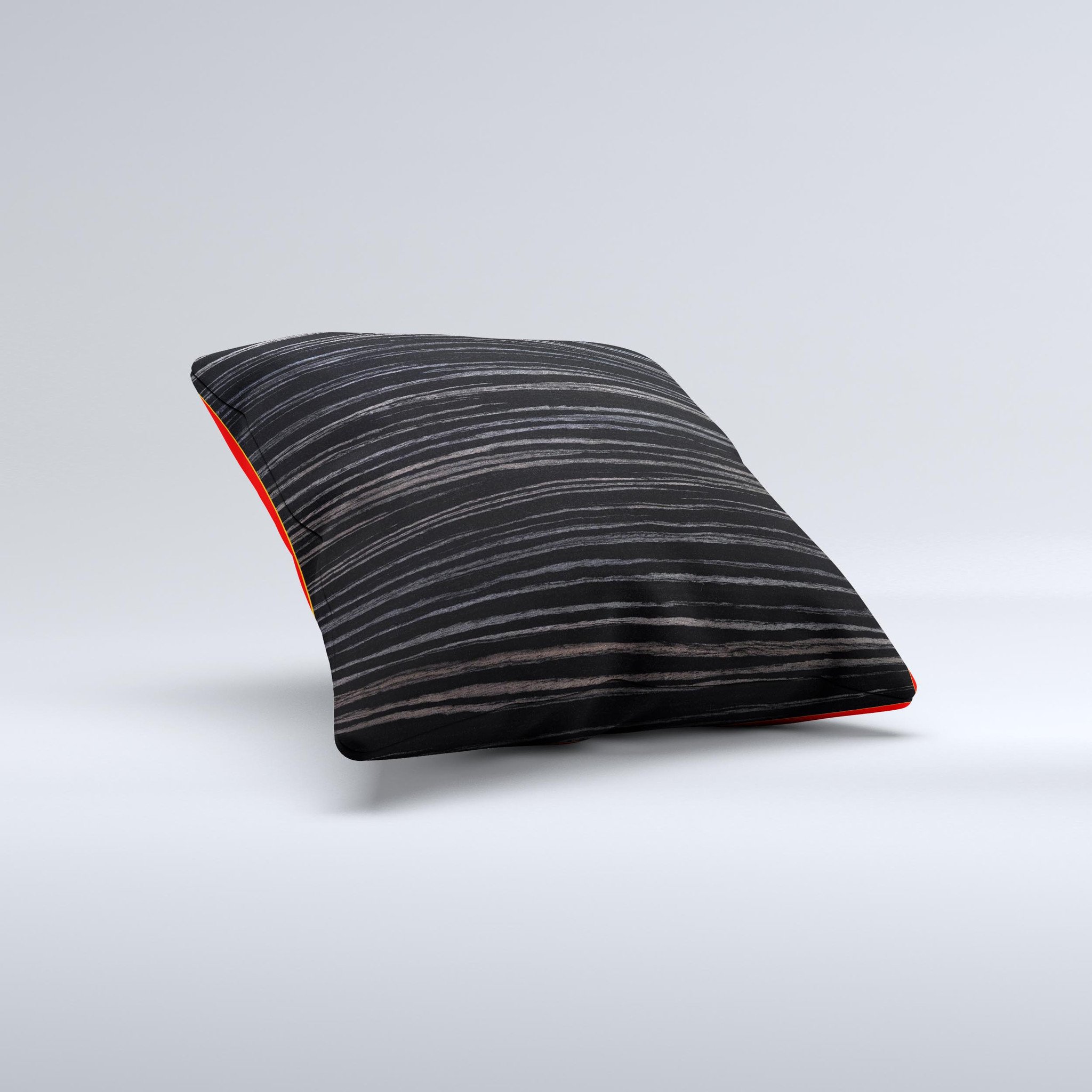 Black Wood Texture Ink-Fuzed Decorative Throw Pillow showcasing a unique wood grain design, handcrafted in Virginia.