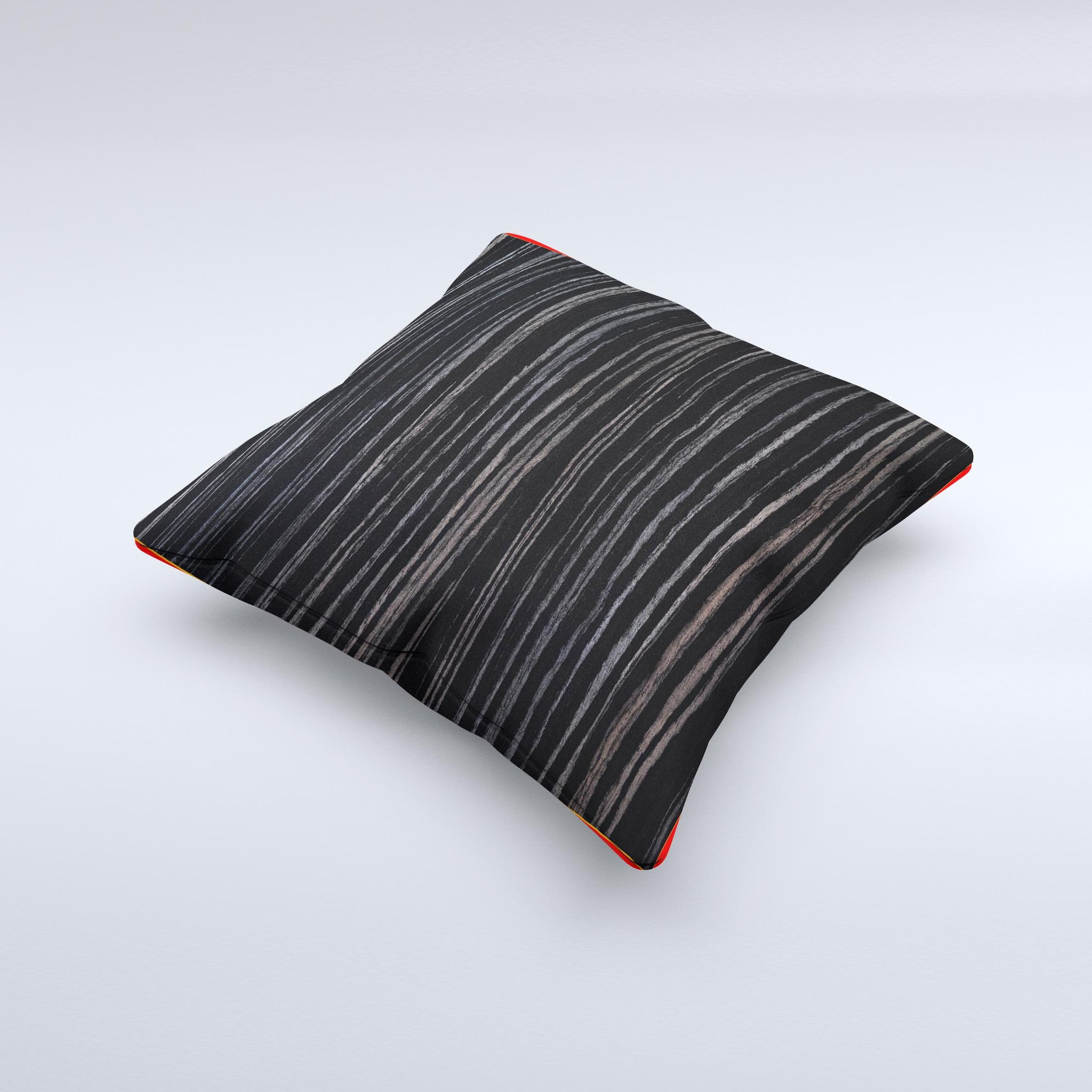 Black Wood Texture Ink-Fuzed Decorative Throw Pillow showcasing a unique wood grain design, handcrafted in Virginia.