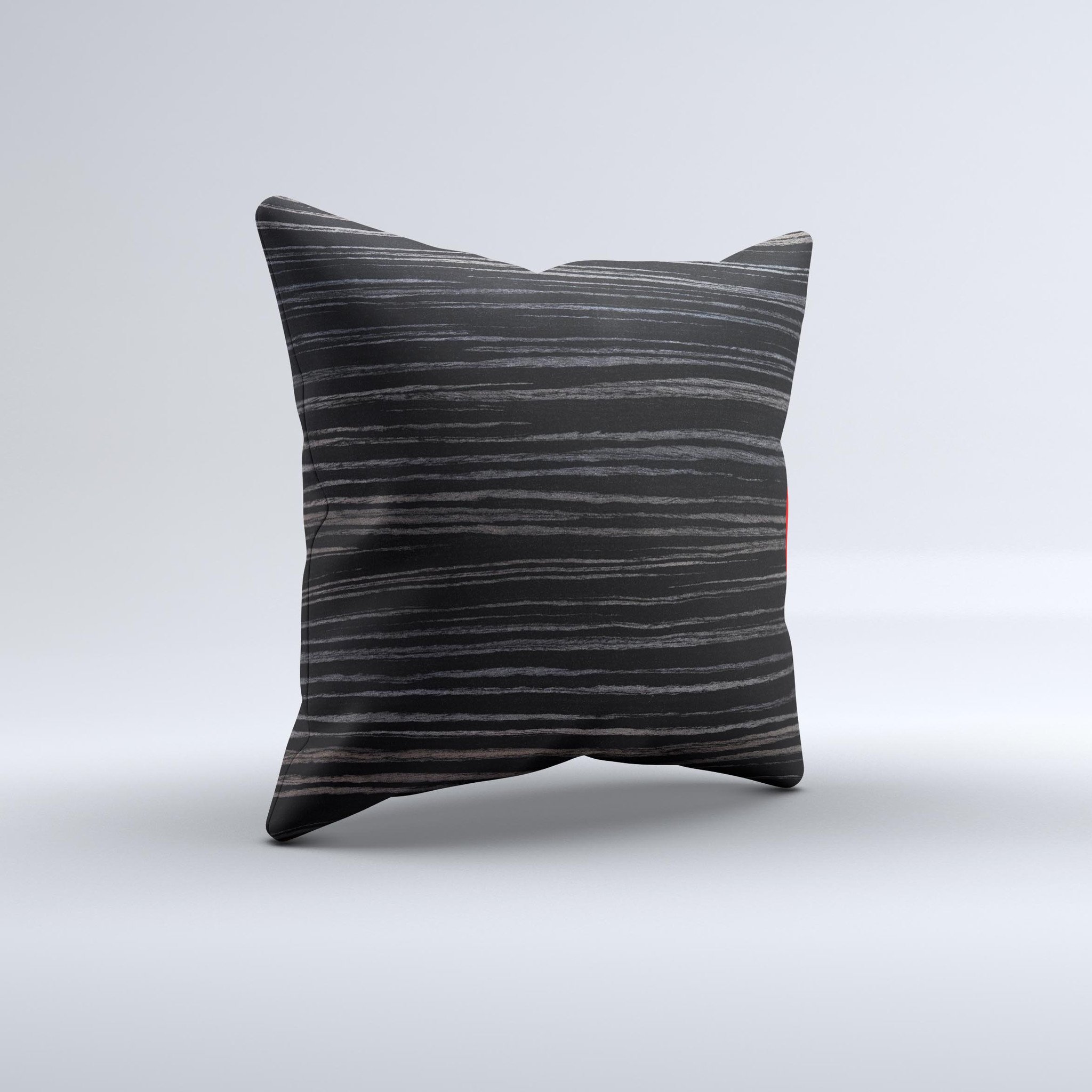 Black Wood Texture Ink-Fuzed Decorative Throw Pillow showcasing a unique wood grain design, handcrafted in Virginia.