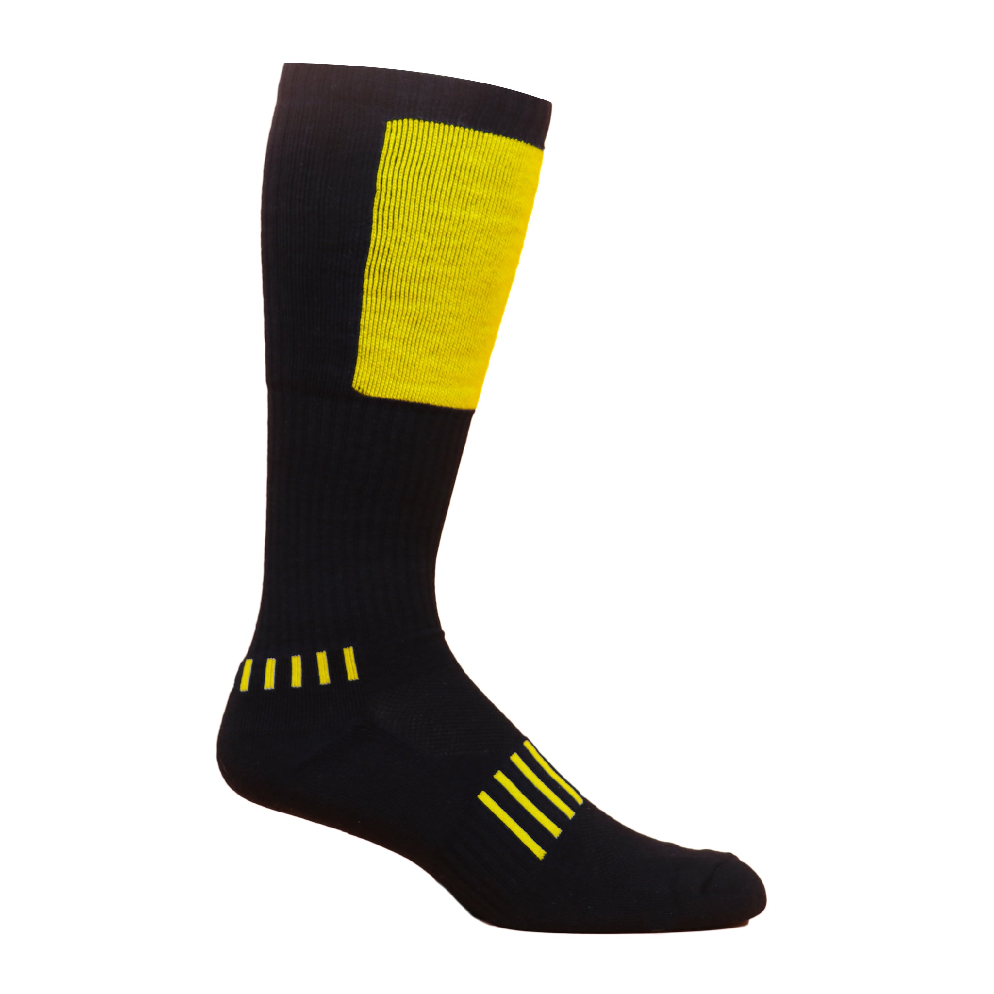 Black knee-high Block Deadlift Socks with heavy cushioning and breathable design for optimal performance.