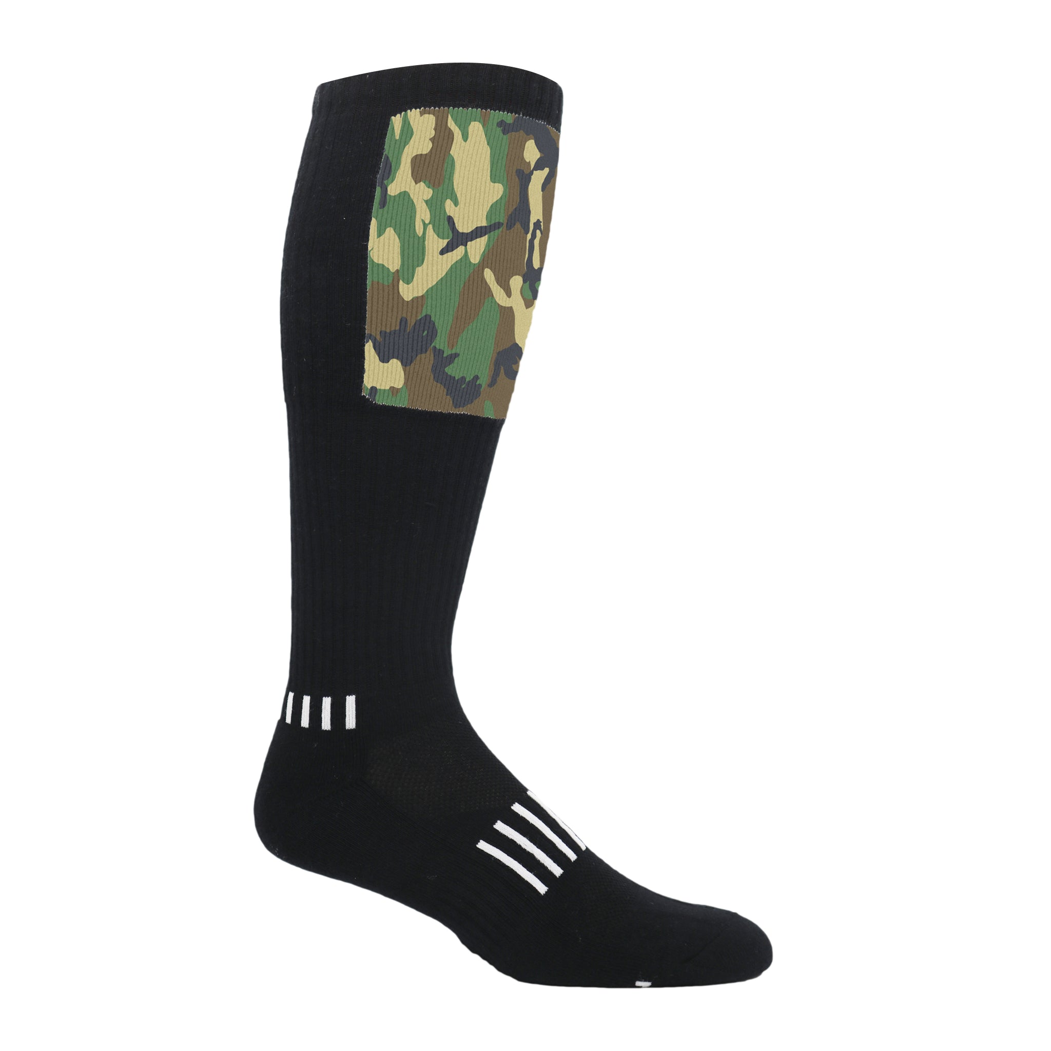 Black knee-high Block Deadlift Socks with heavy cushioning and breathable design for optimal performance.