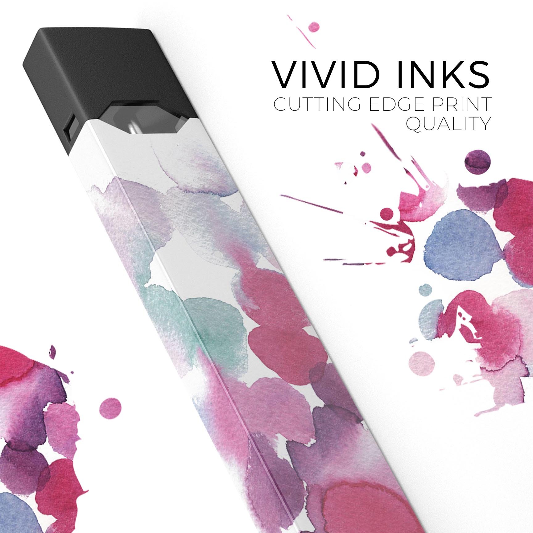 Blot 4 Absorbed Watercolor Texture decal for JUUL vaping device, showcasing vibrant colors and precise cut.