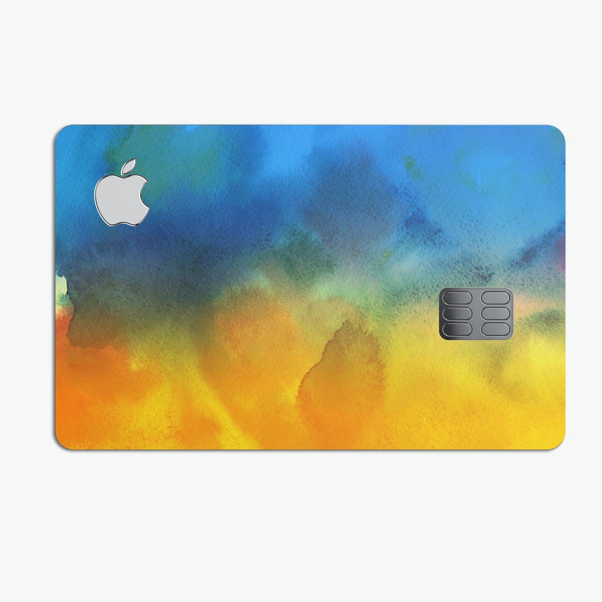 Blotted 64 Absorbed Watercolor Texture decal applied on an Apple Card, showcasing its vibrant design and protective features.