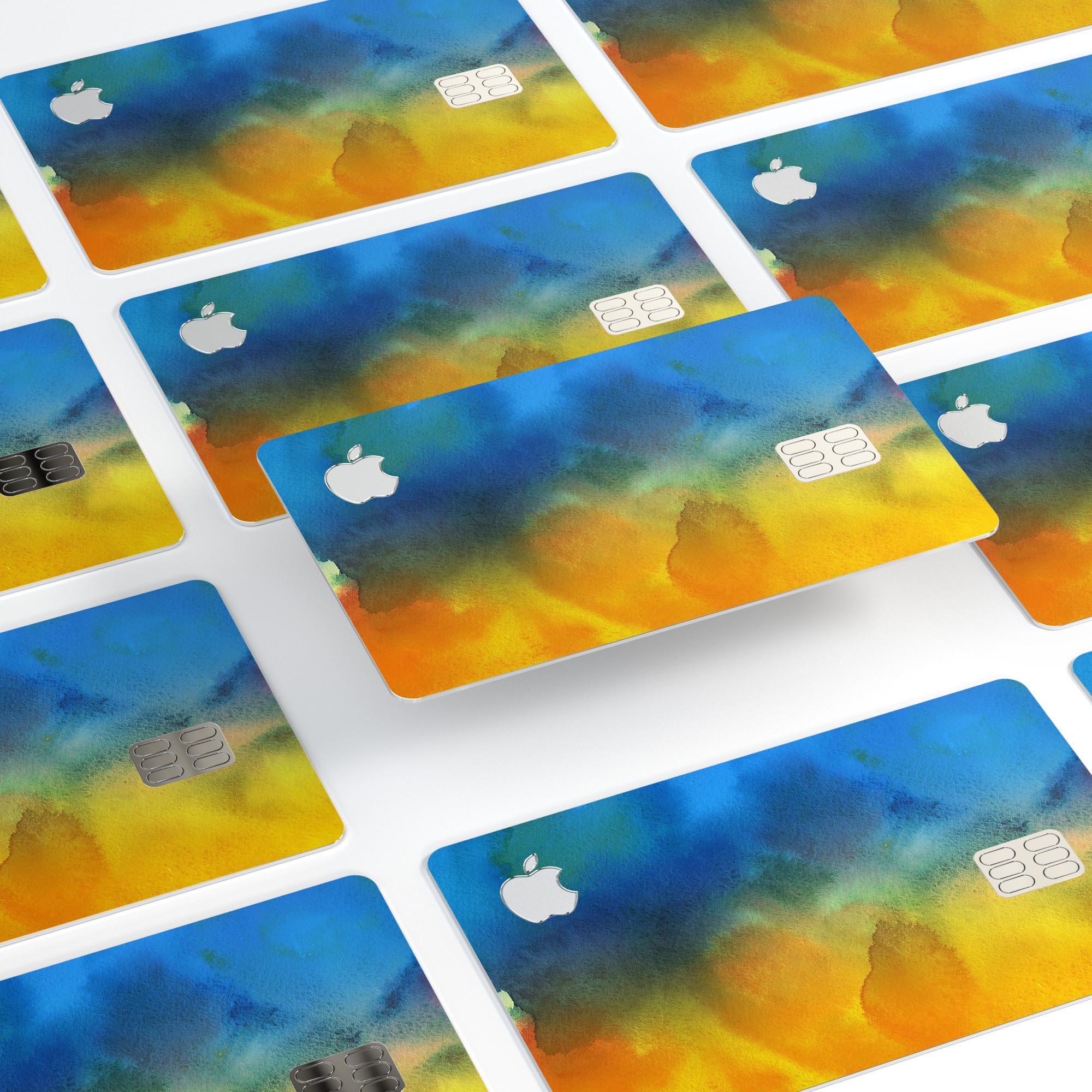 Blotted 64 Absorbed Watercolor Texture decal applied on an Apple Card, showcasing its vibrant design and protective features.