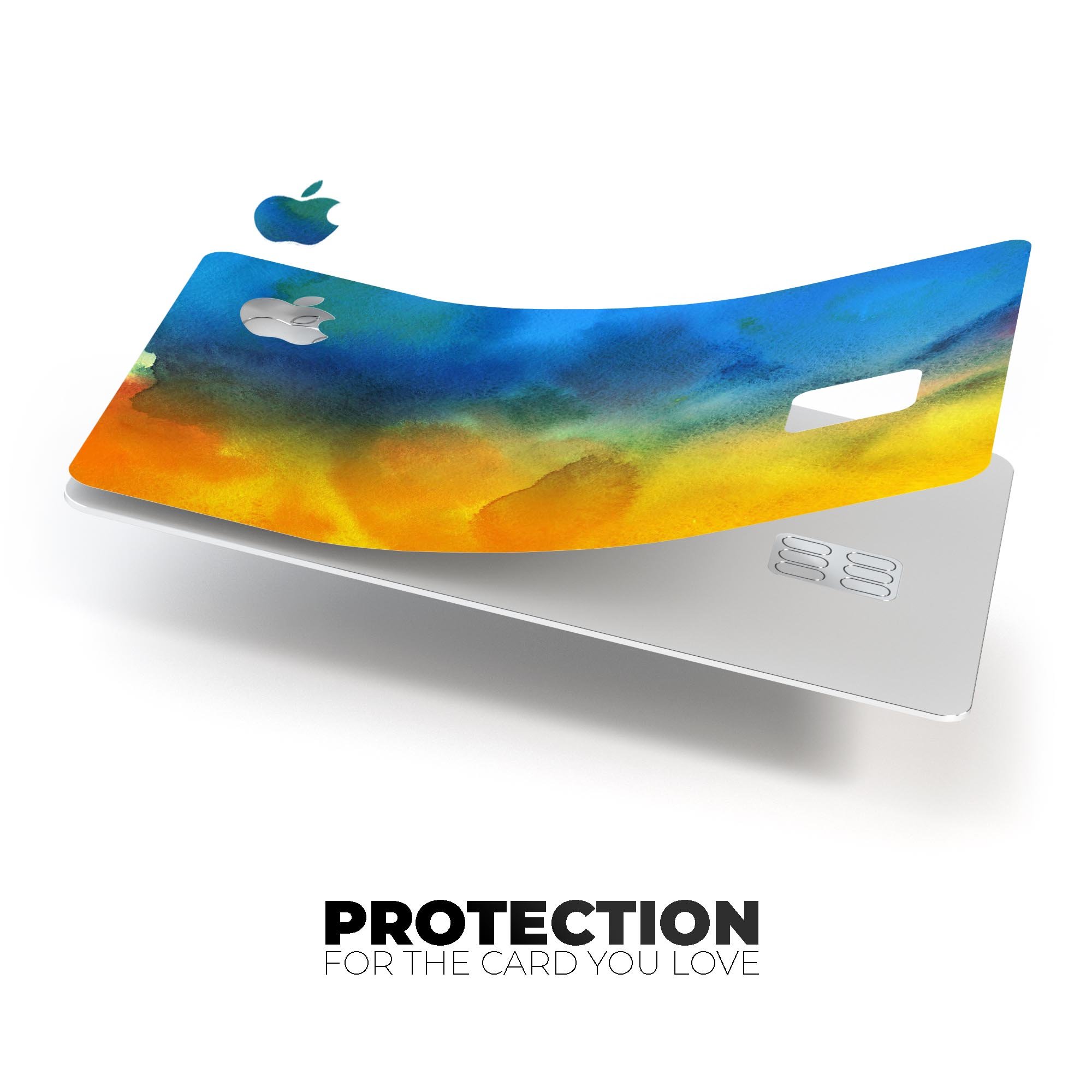 Blotted 64 Absorbed Watercolor Texture decal applied on an Apple Card, showcasing its vibrant design and protective features.