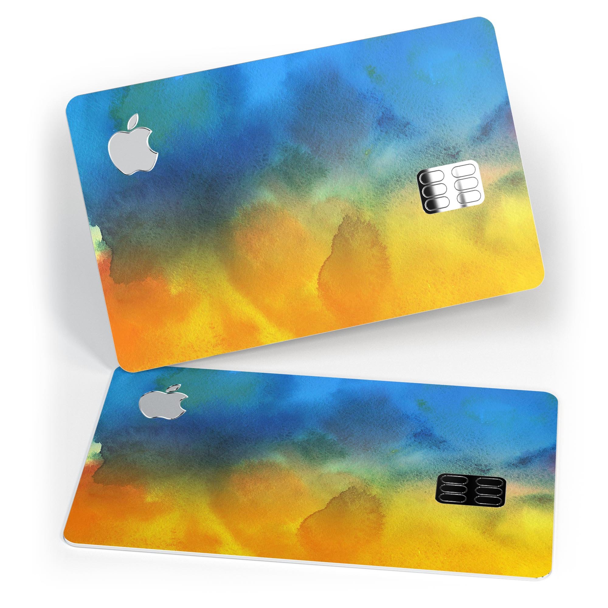 Blotted 64 Absorbed Watercolor Texture decal applied on an Apple Card, showcasing its vibrant design and protective features.