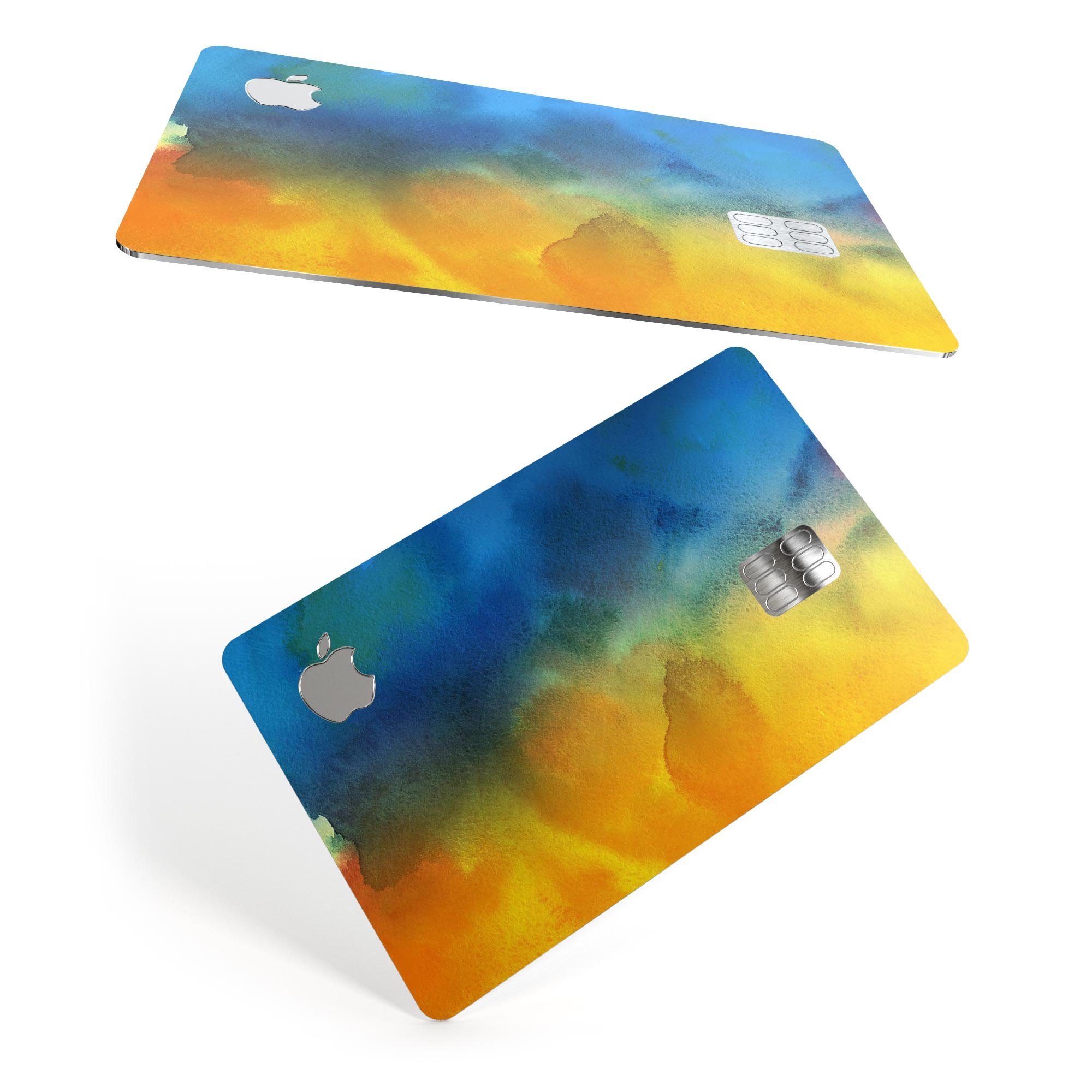 Blotted 64 Absorbed Watercolor Texture decal applied on an Apple Card, showcasing its vibrant design and protective features.