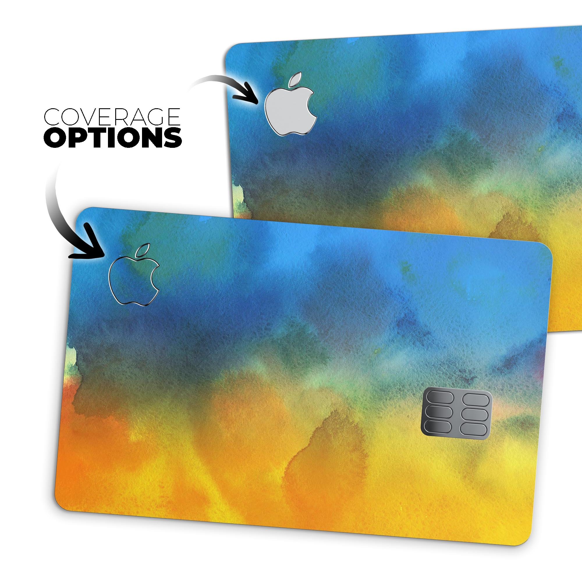 Blotted 64 Absorbed Watercolor Texture decal applied on an Apple Card, showcasing its vibrant design and protective features.