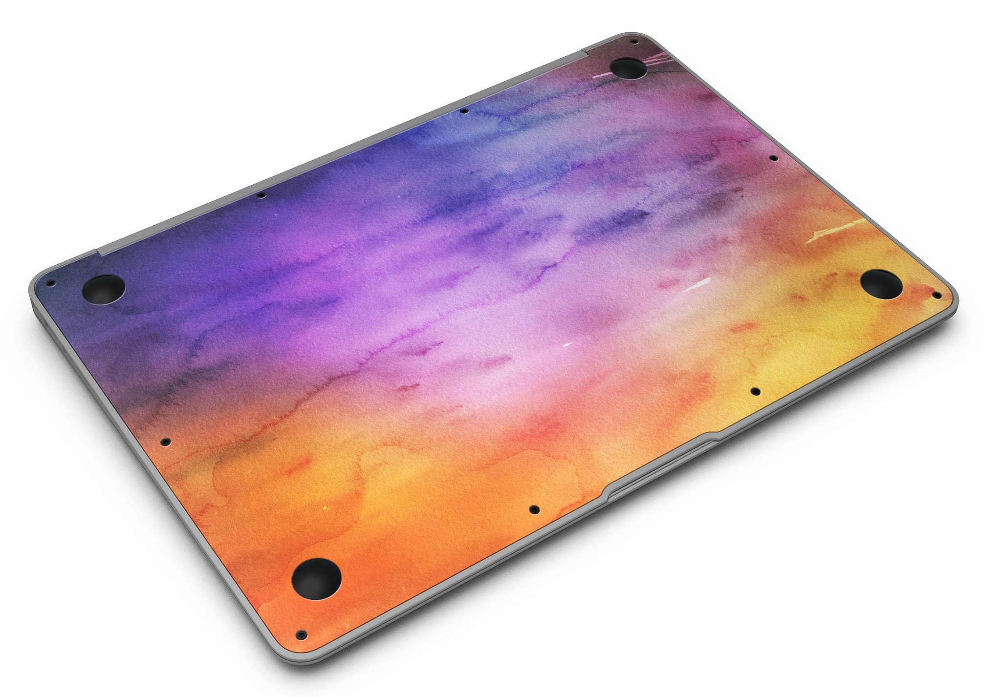 Blotted 6482 Absorbed Watercolor Texture skin applied to a MacBook Air, showcasing vibrant colors and a sleek design.