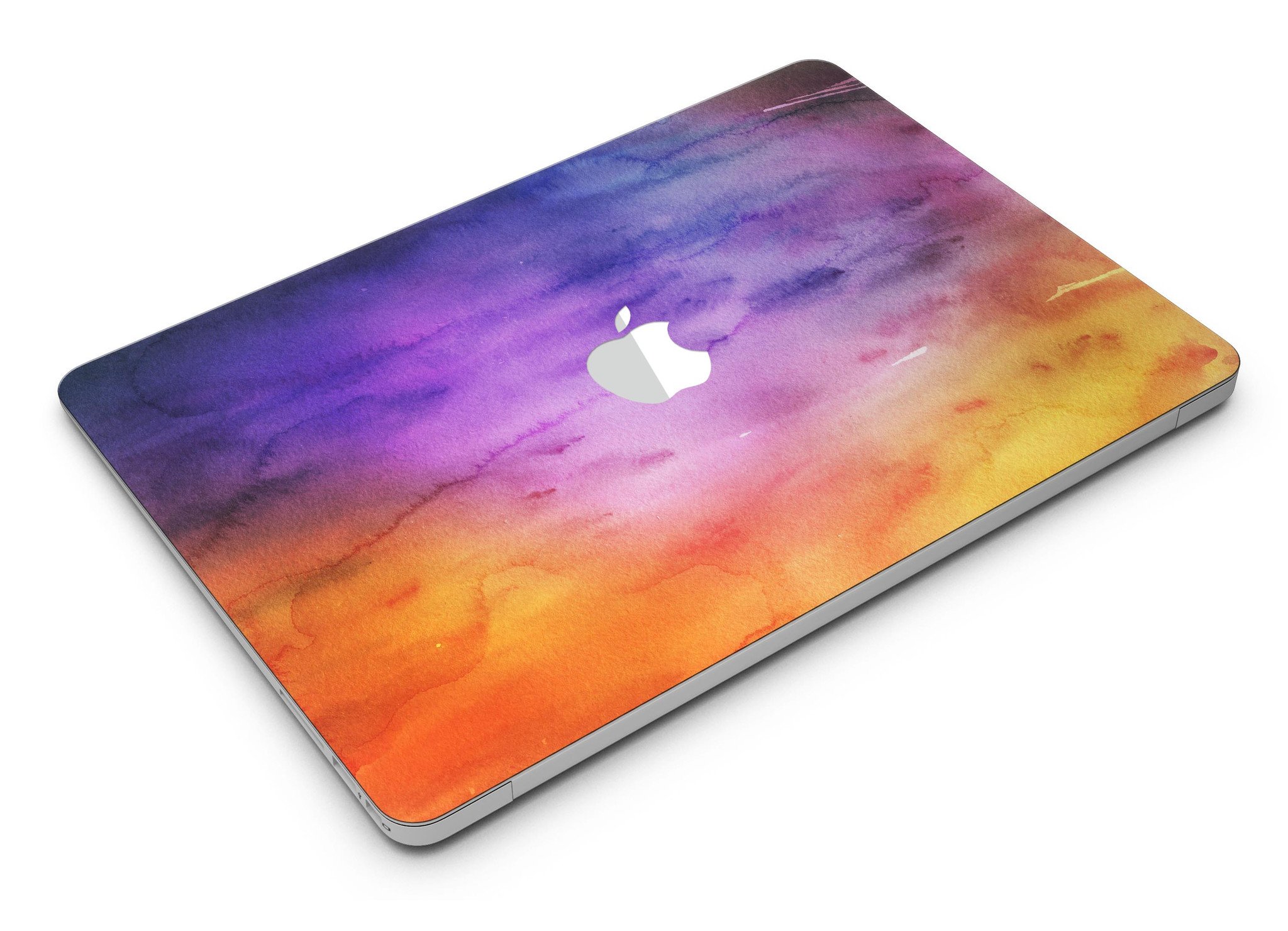 Blotted 6482 Absorbed Watercolor Texture skin applied to a MacBook Air, showcasing vibrant colors and a sleek design.