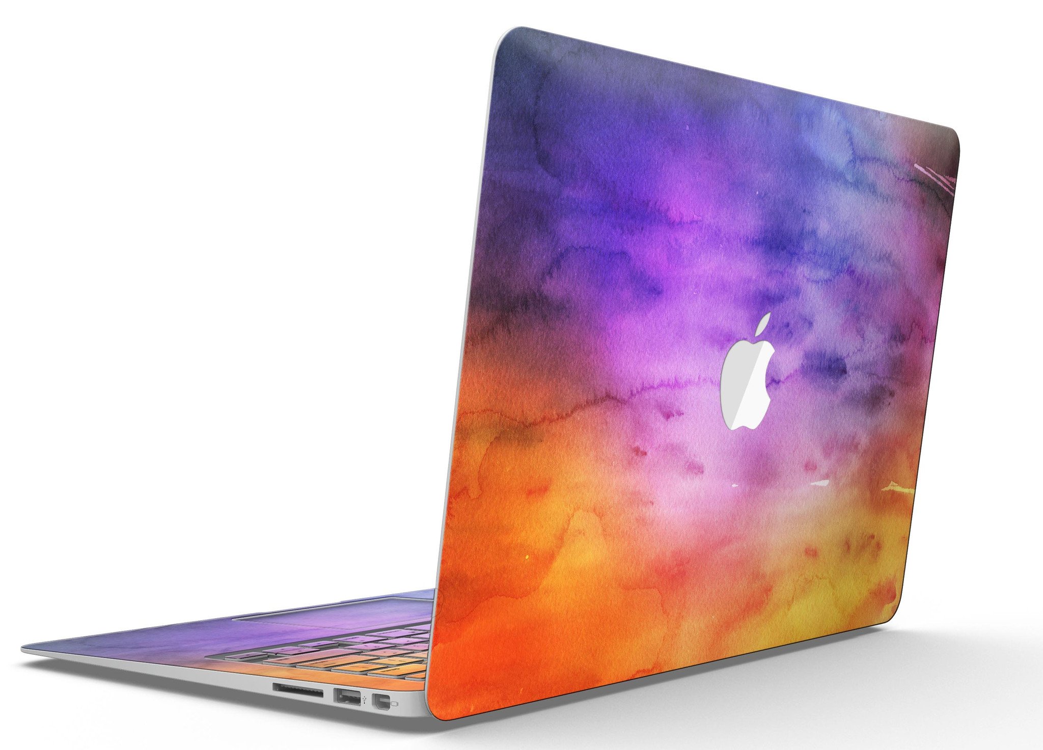 Blotted 6482 Absorbed Watercolor Texture skin applied to a MacBook Air, showcasing vibrant colors and a sleek design.