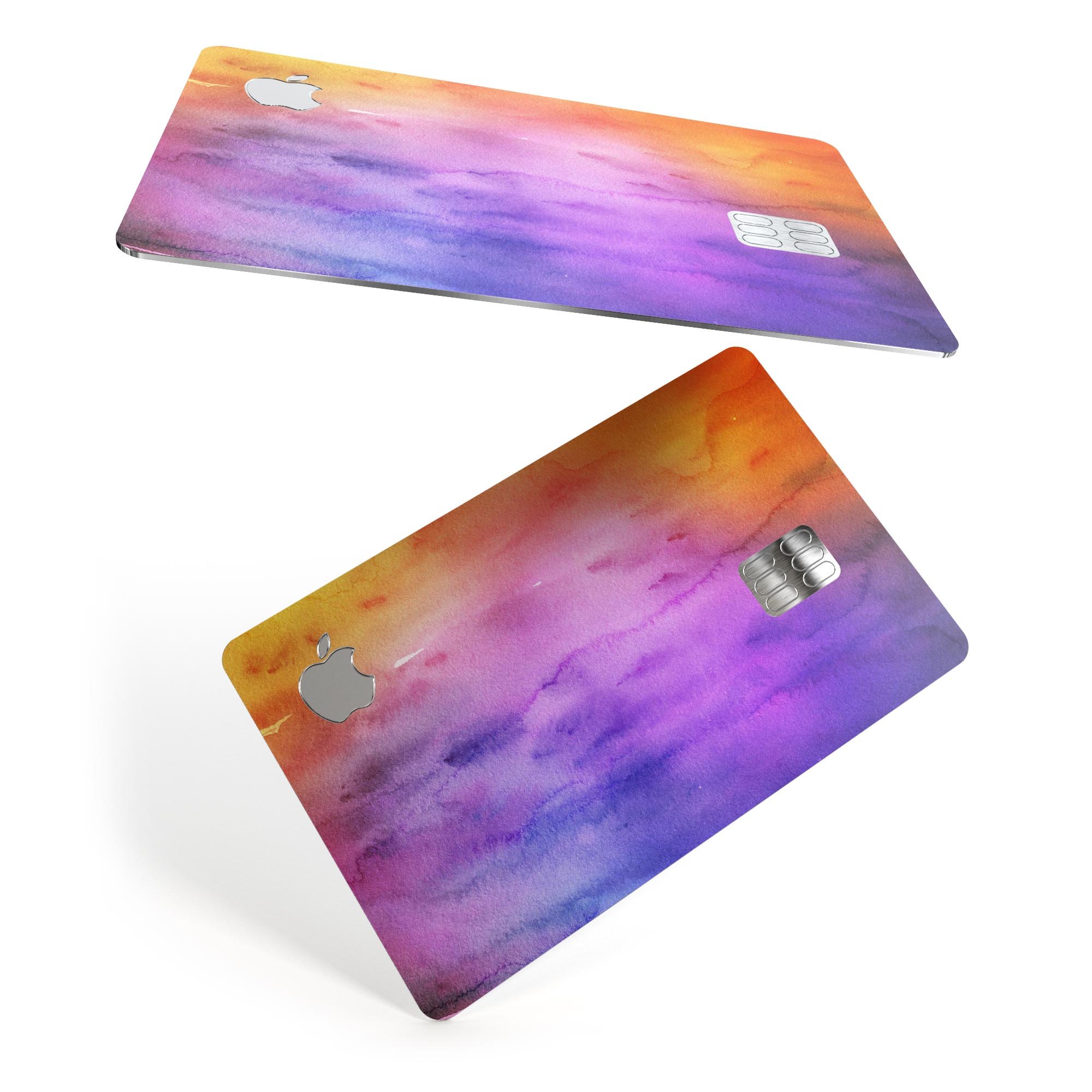 Blotted 6482 Absorbed Watercolor Texture decal applied on an Apple Card, showcasing its vibrant design and premium finish.