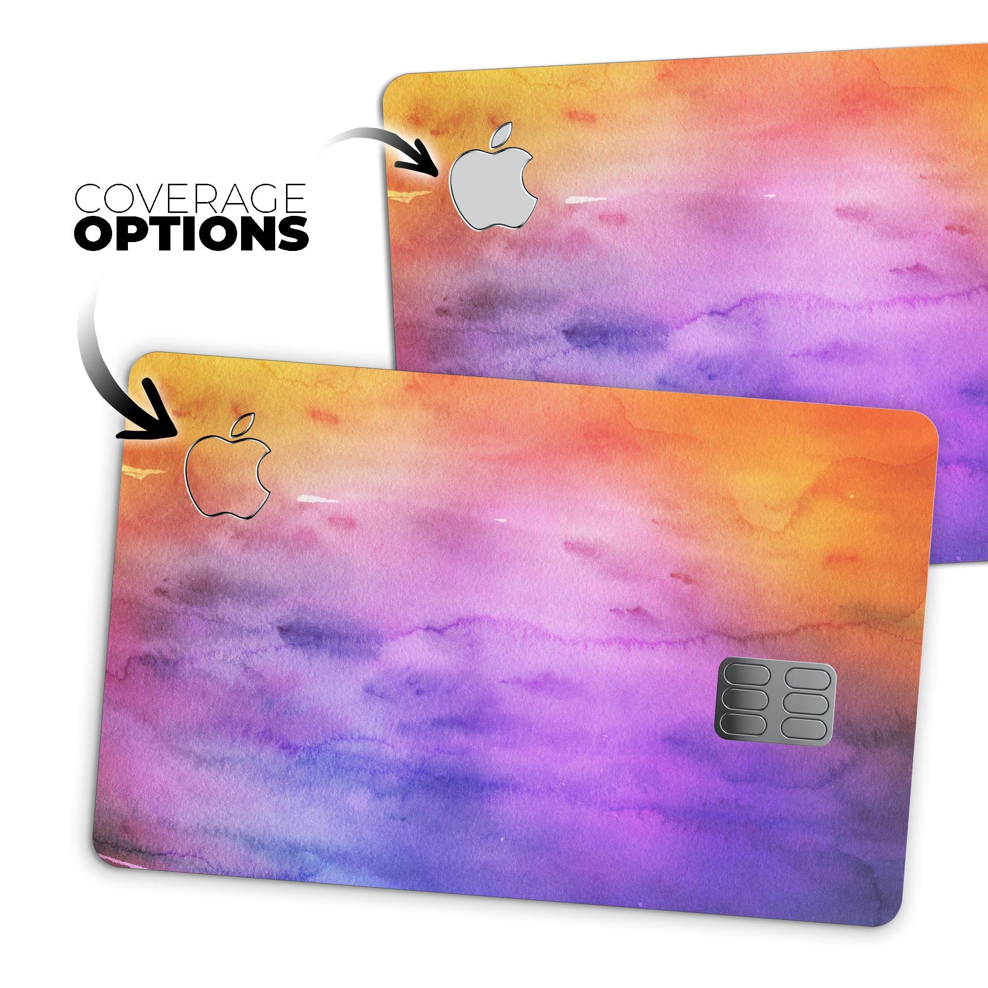 Blotted 6482 Absorbed Watercolor Texture decal applied on an Apple Card, showcasing its vibrant design and premium finish.