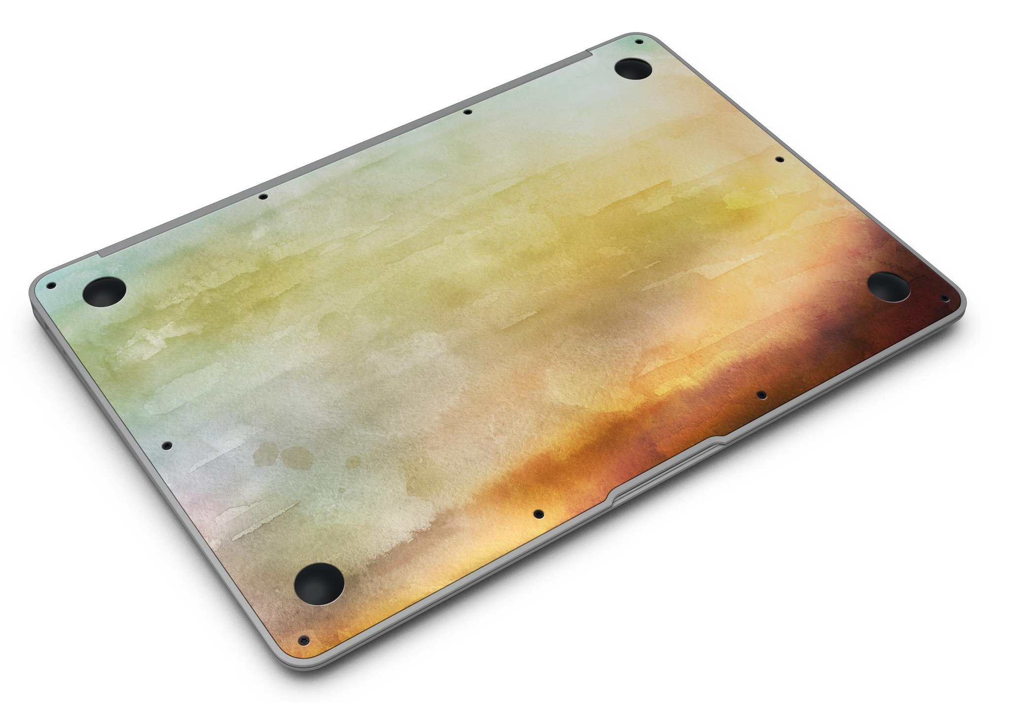 Blotted 672534 Absorbed Watercolor Texture skin applied on a MacBook Air, showcasing vibrant colors and a sleek design.