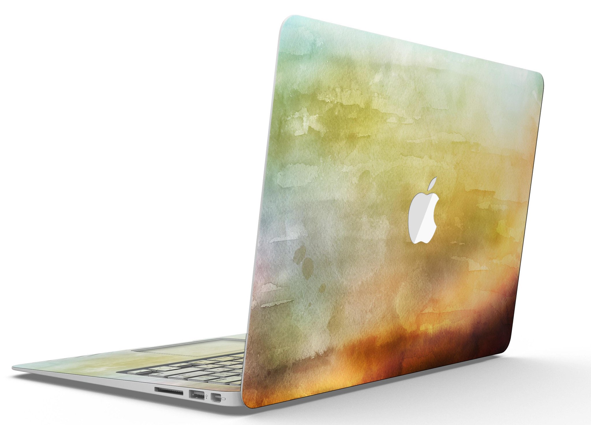 Blotted 672534 Absorbed Watercolor Texture skin applied on a MacBook Air, showcasing vibrant colors and a sleek design.