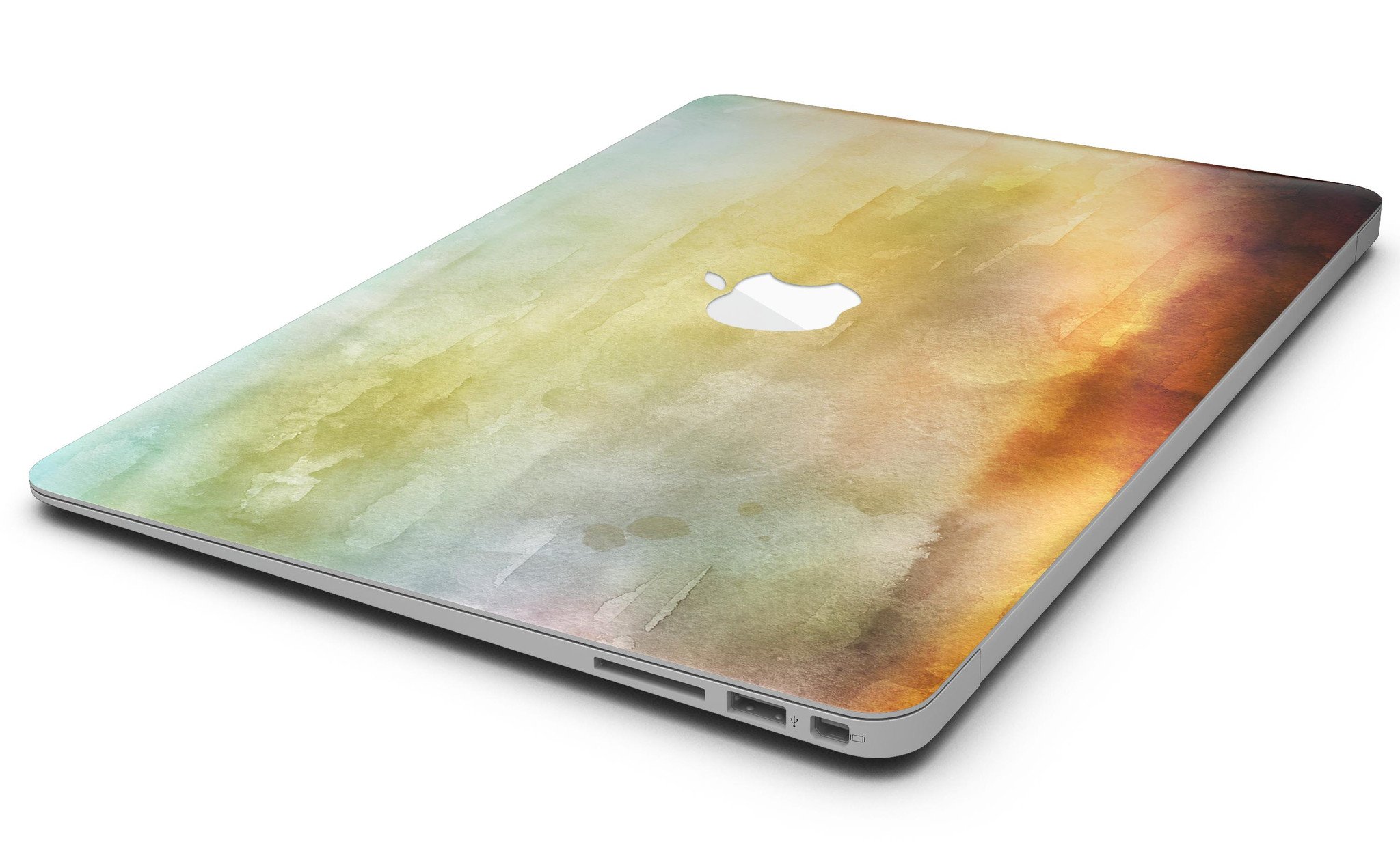 Blotted 672534 Absorbed Watercolor Texture skin applied on a MacBook Air, showcasing vibrant colors and a sleek design.