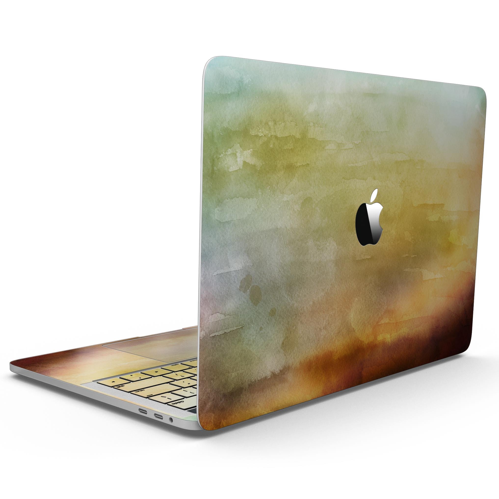 Blotted 672534 Absorbed Watercolor Texture skin applied to a MacBook Pro with Touch Bar, showcasing vibrant colors and a sleek design.