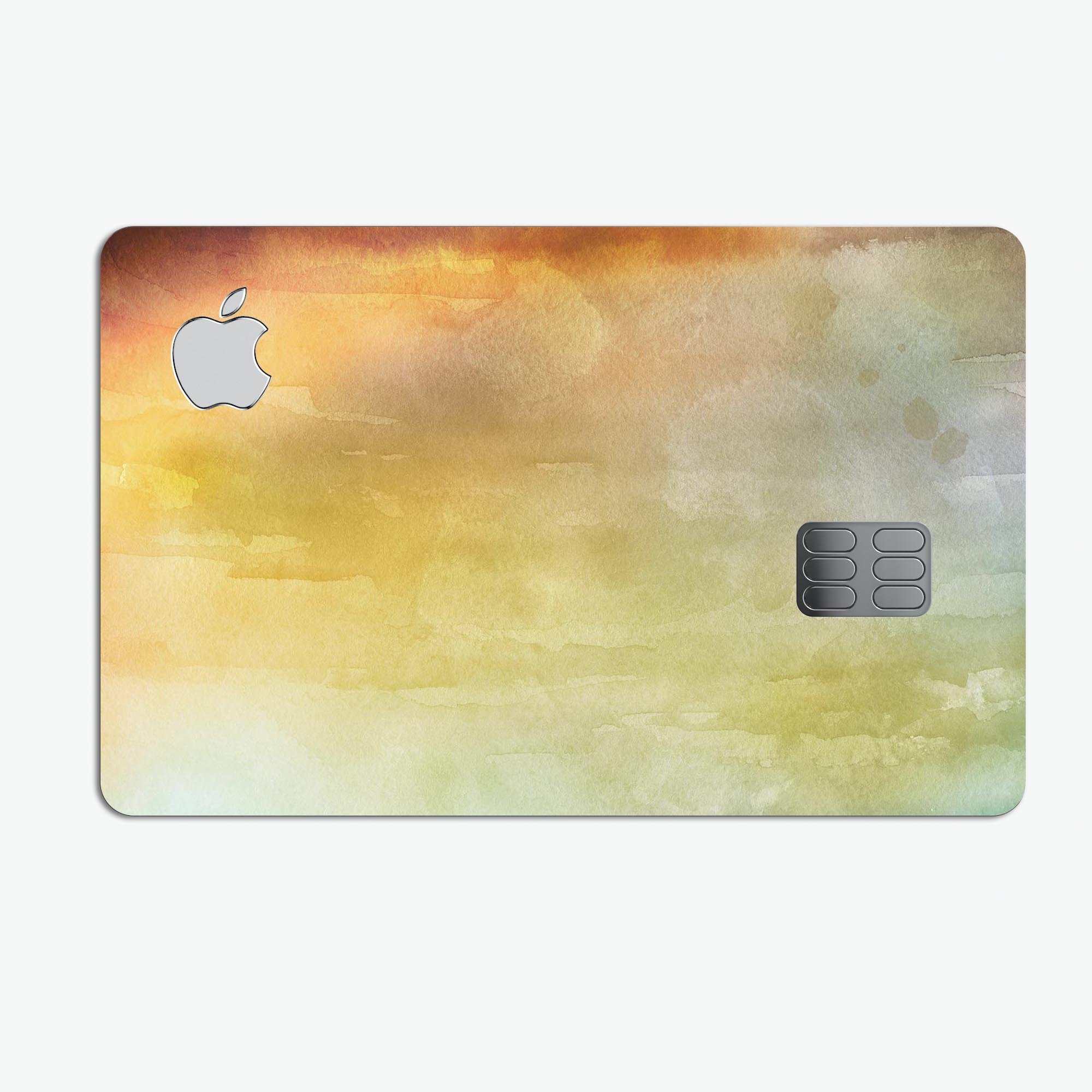 Blotted 672534 Absorbed Watercolor Texture decal on an Apple Card, showcasing vibrant colors and a protective design.