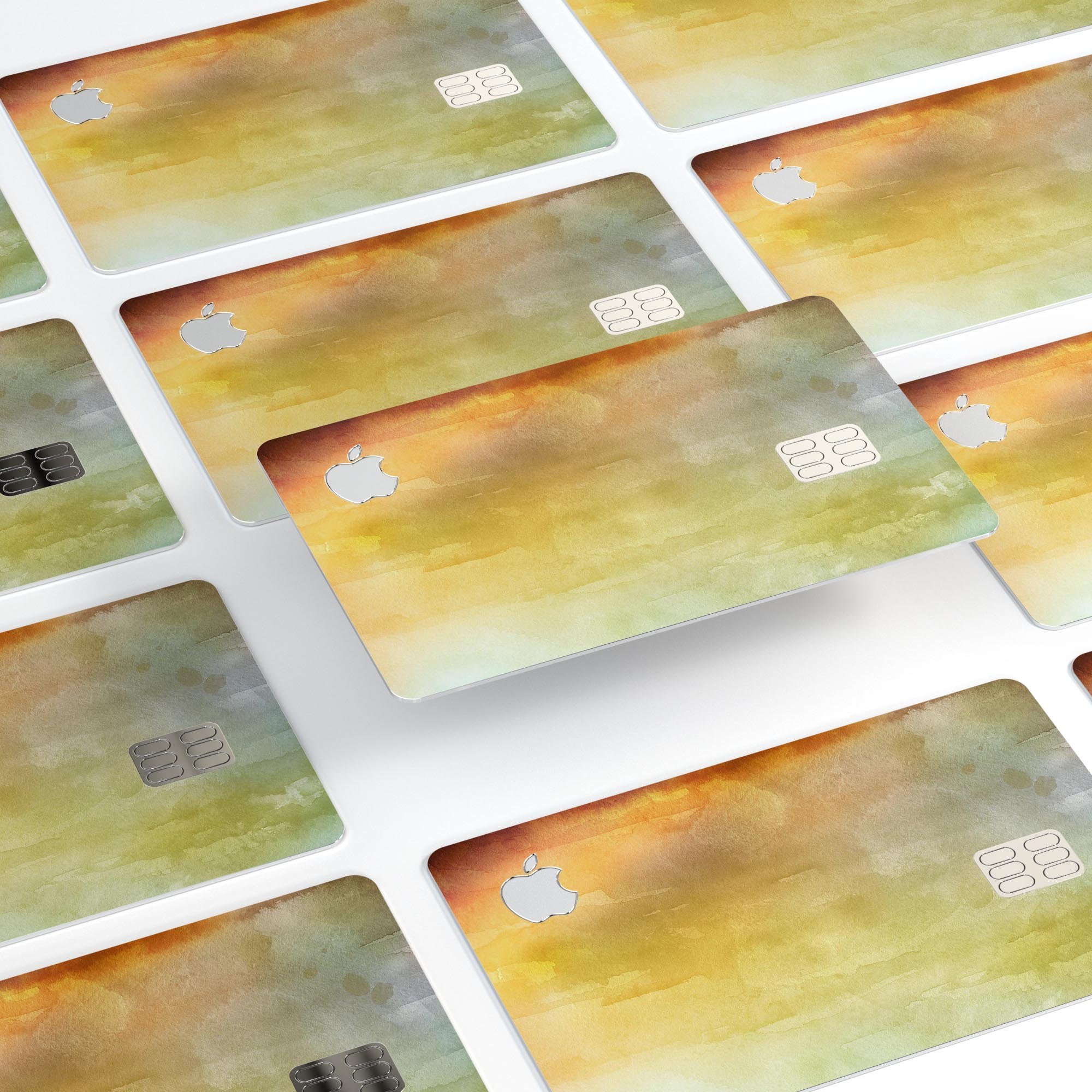 Blotted 672534 Absorbed Watercolor Texture decal on an Apple Card, showcasing vibrant colors and a protective design.