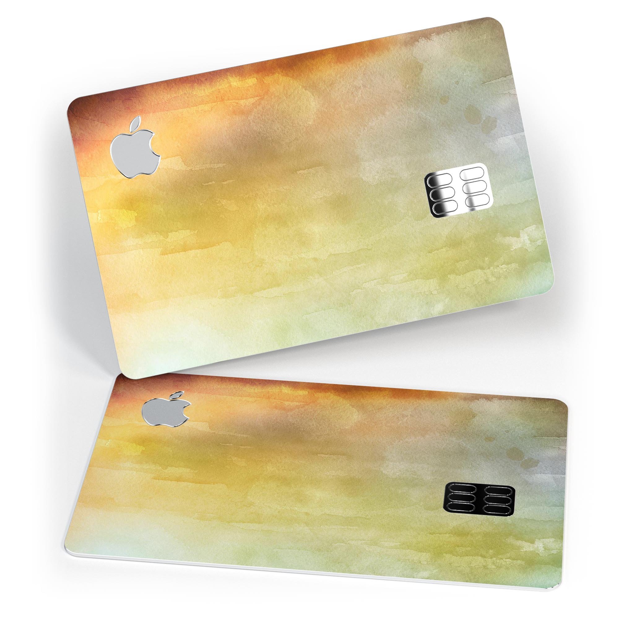 Blotted 672534 Absorbed Watercolor Texture decal on an Apple Card, showcasing vibrant colors and a protective design.