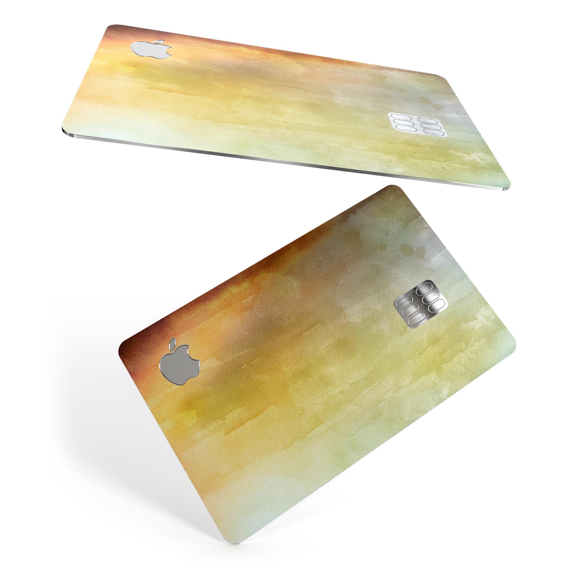 Blotted 672534 Absorbed Watercolor Texture decal on an Apple Card, showcasing vibrant colors and a protective design.