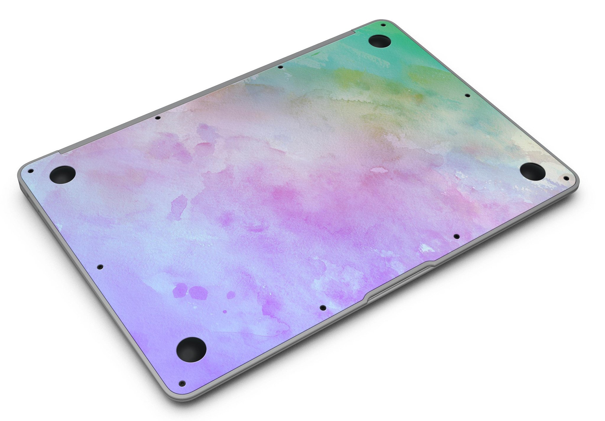 Blotted 6752 Absorbed Watercolor Texture skin applied to a MacBook Air, showcasing vibrant colors and a sleek design.