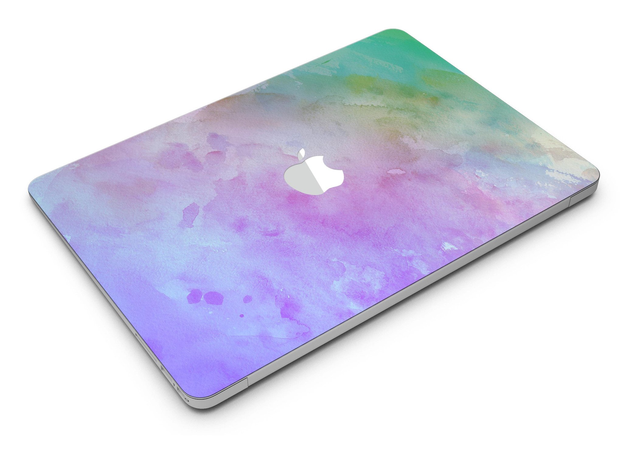 Blotted 6752 Absorbed Watercolor Texture skin applied to a MacBook Air, showcasing vibrant colors and a sleek design.