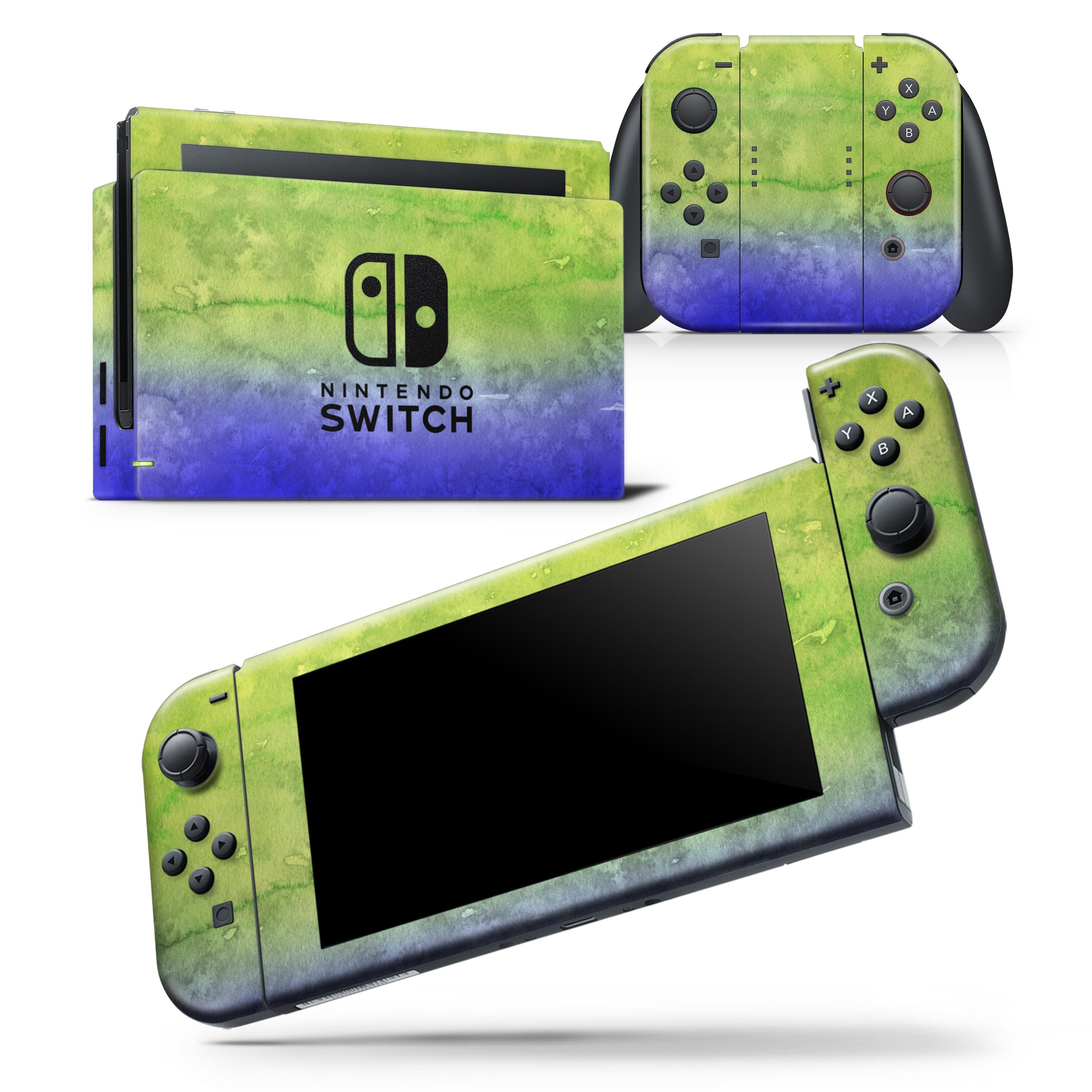 Blotted Blue 73 Absorbed Watercolor Texture Skin Wrap for Nintendo Switch, showcasing vibrant colors and a smooth finish.