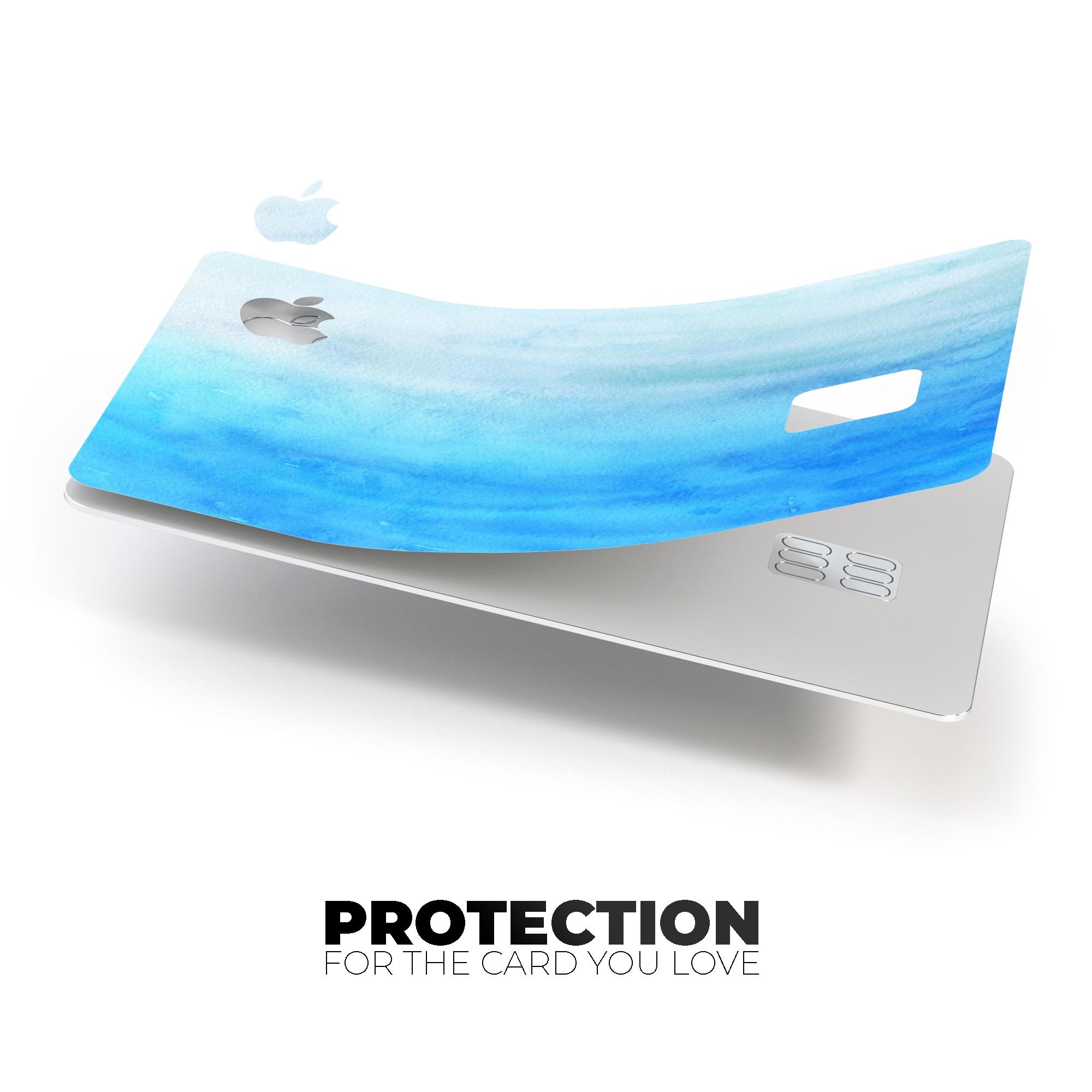 Blotted Blues Absorbed Watercolor Texture decal on an Apple Card, showcasing vibrant colors and a protective design.