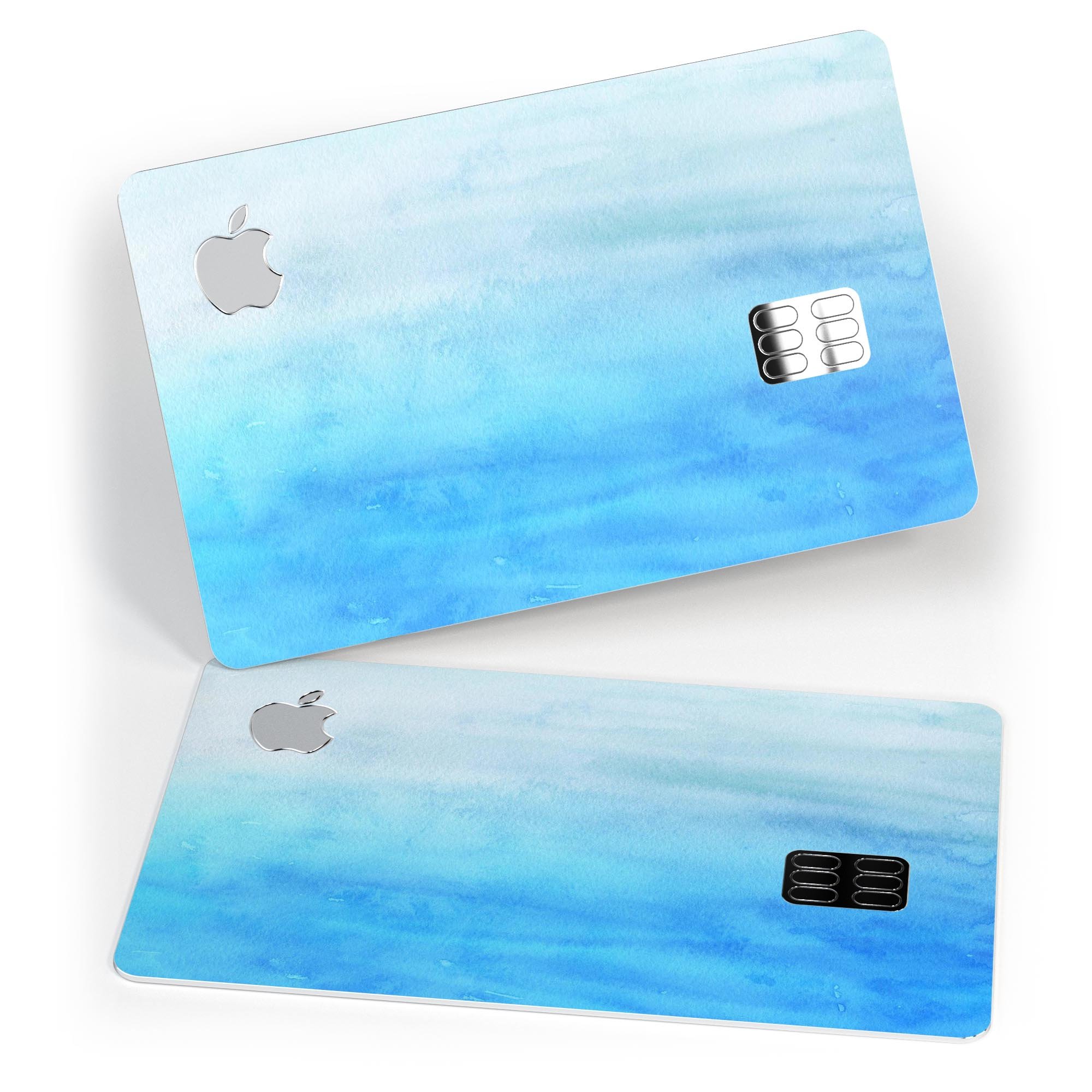 Blotted Blues Absorbed Watercolor Texture decal on an Apple Card, showcasing vibrant colors and a protective design.