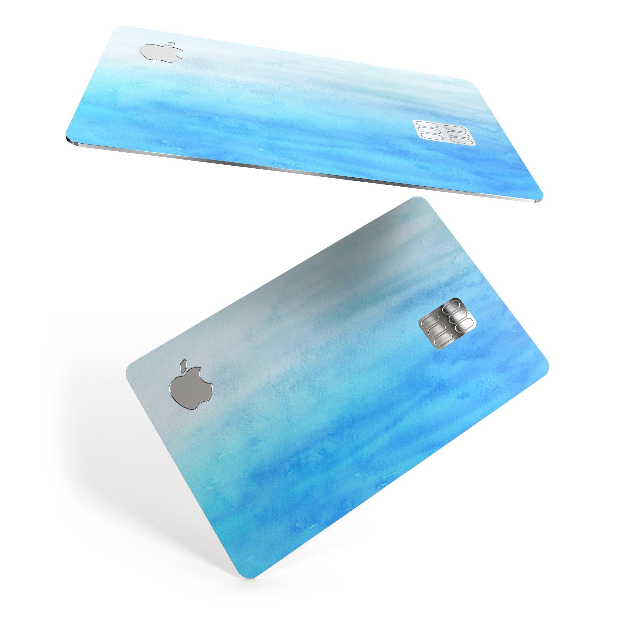 Blotted Blues Absorbed Watercolor Texture decal on an Apple Card, showcasing vibrant colors and a protective design.