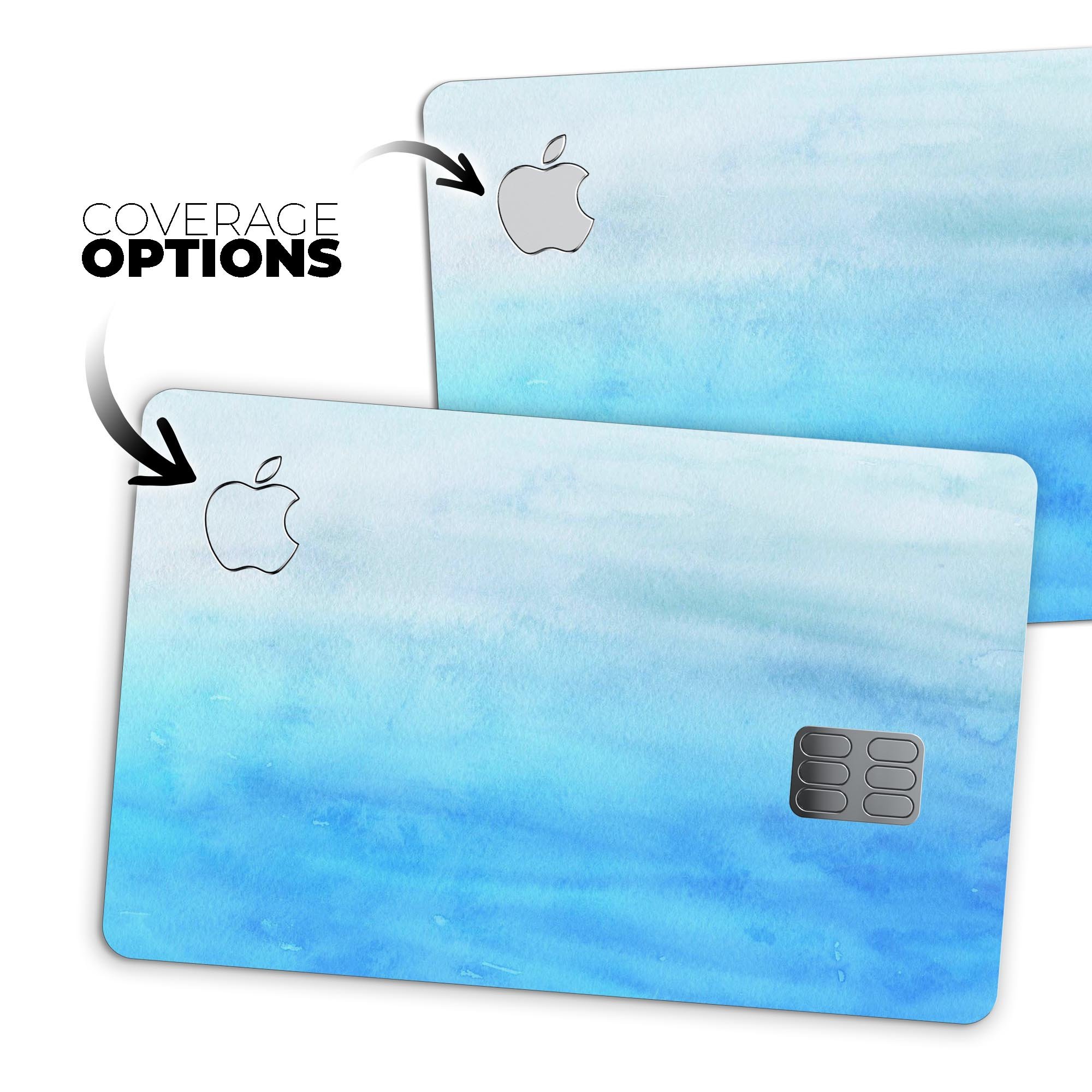 Blotted Blues Absorbed Watercolor Texture decal on an Apple Card, showcasing vibrant colors and a protective design.