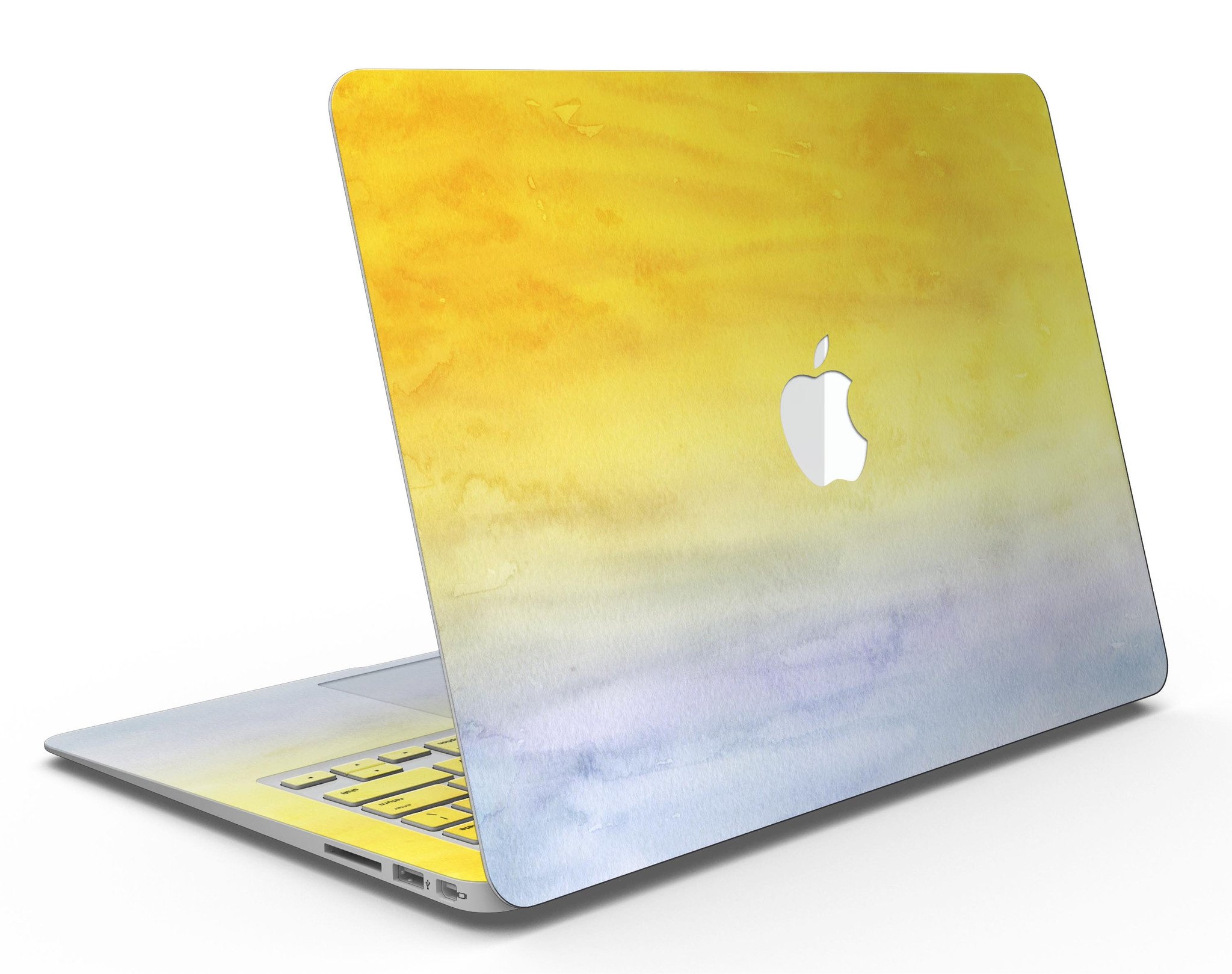 Blotted Gold 42 Absorbed Watercolor Texture MacBook Air Skin Kit showcasing vibrant watercolor design on a sleek MacBook Air.